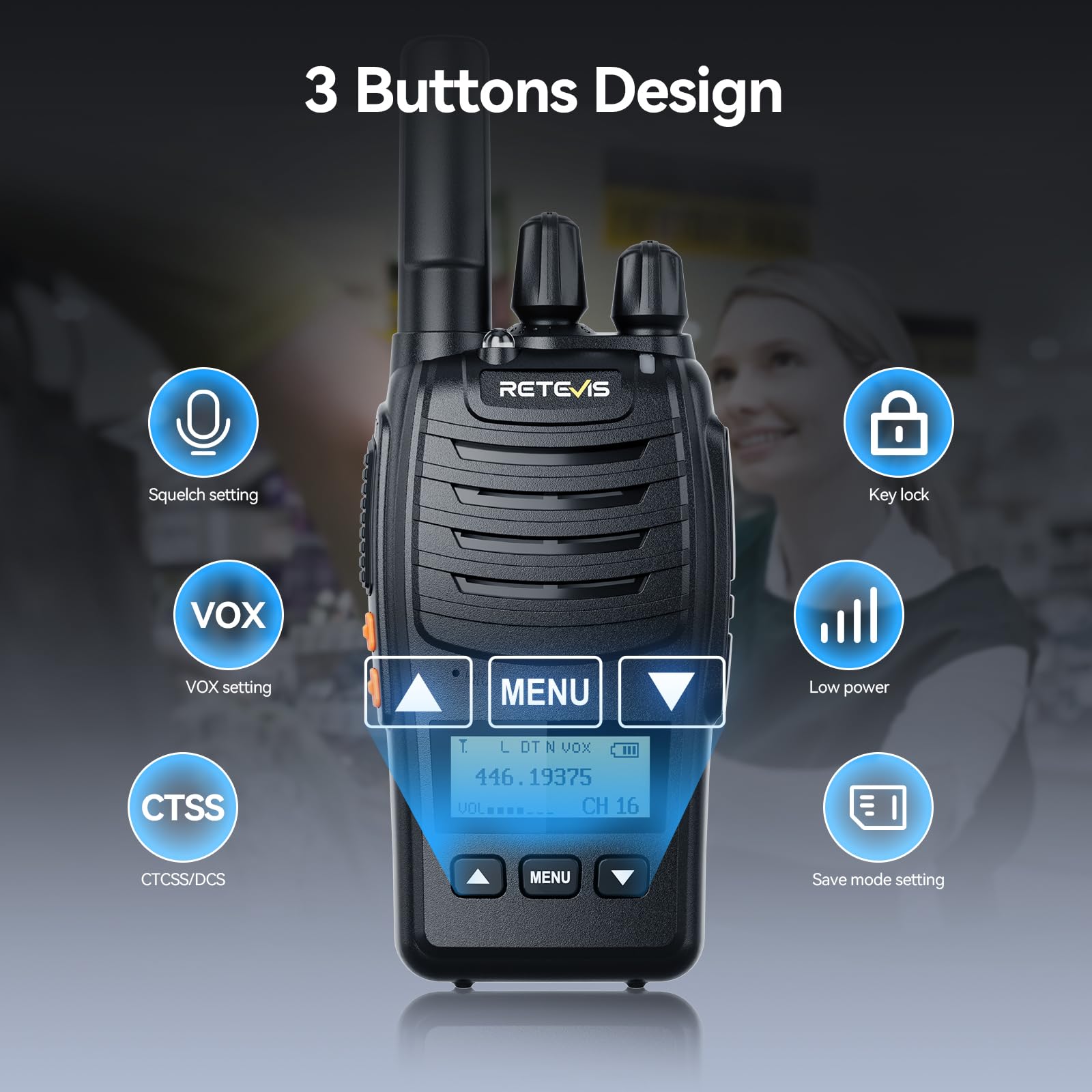 Retevis H777D Walkie Talkie z 6-drożną ładowarką, Ekranem LCD, ładowaniem Typu C i Bazą, 1200 mAh, łatwe Parowanie, Przenośne Radio Dwukierunkowe do Sklepów, Ochrona (6 Sztuk, Czarny)