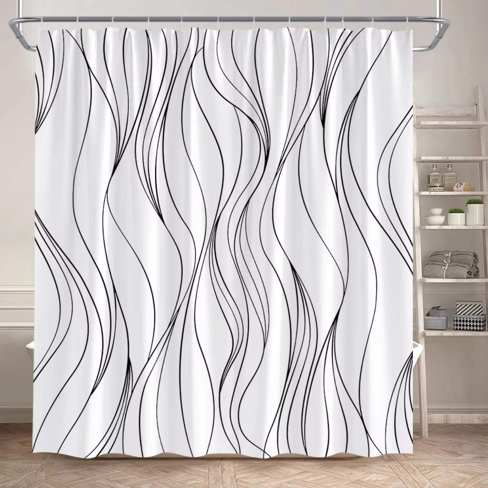Rideau de douche à rayures blanches et noires minimaliste | Rideau de bain 135x210