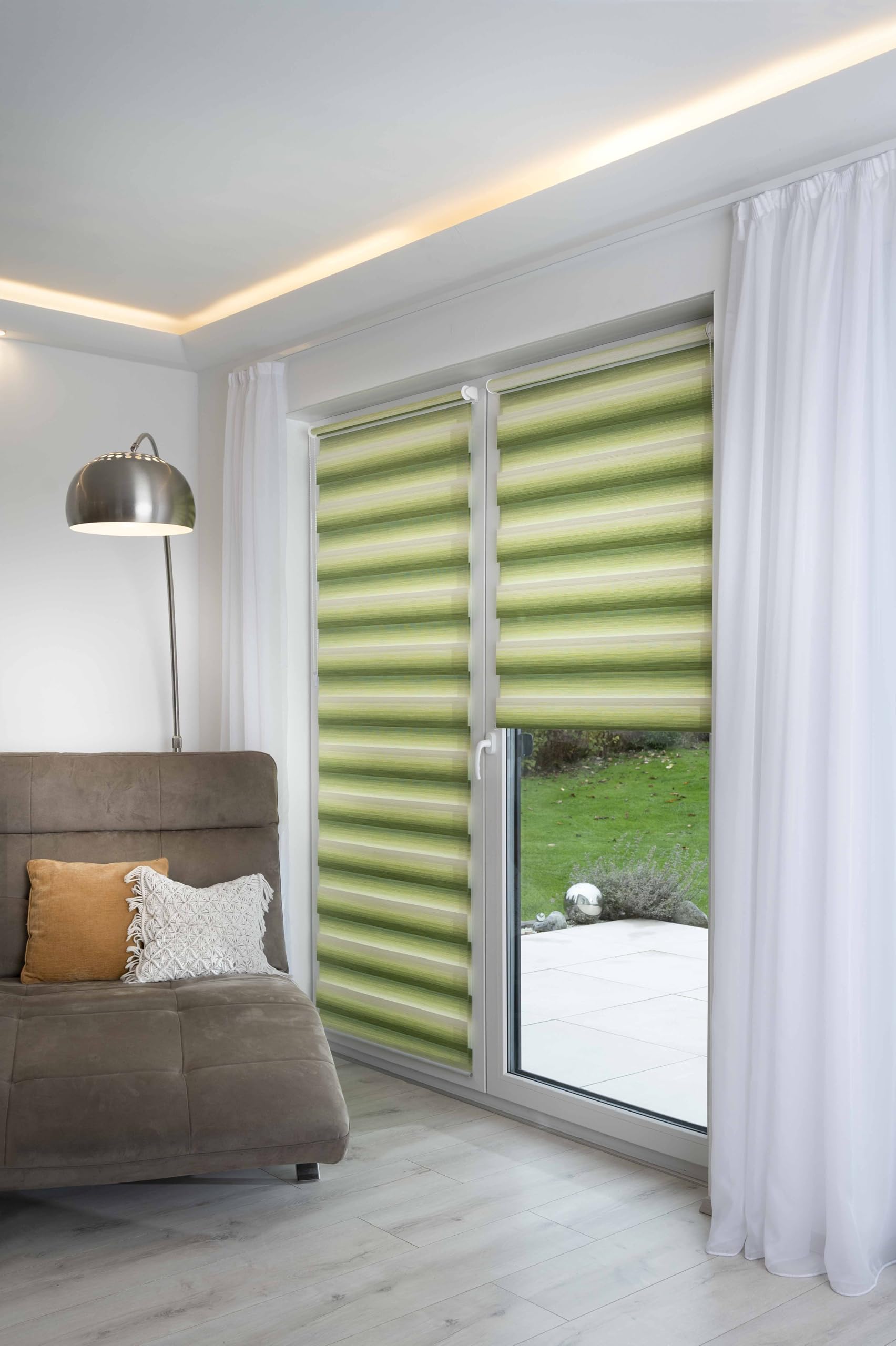 K-Home® Klemmfix Doppelrollo Madrid ohne Bohren Farbverlauf Grün B80 x H150 cm