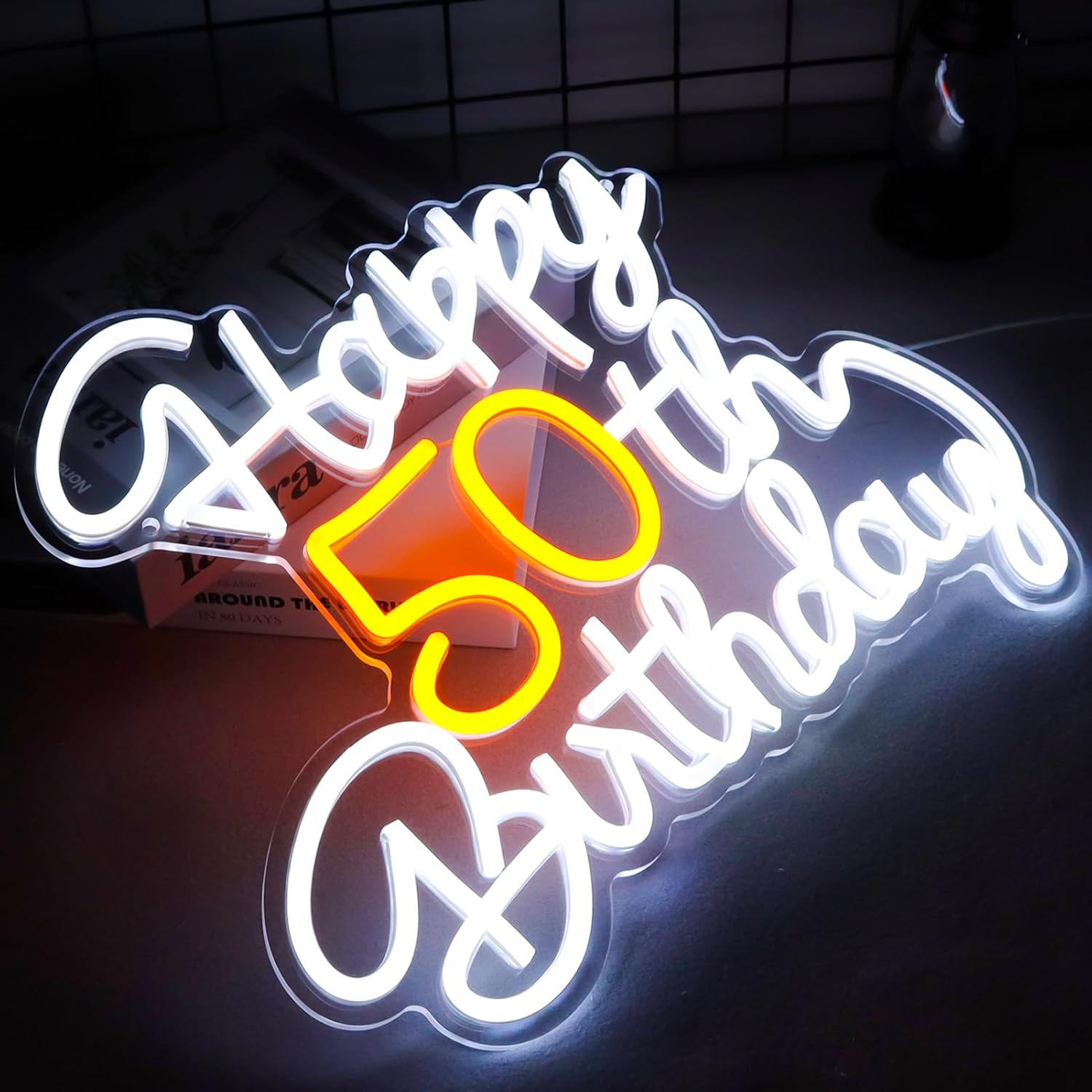 Balanar Happy Birthday Neon Sign For Wall Decor,Dimmable Neon Happy 50th Birthday Sign Backdrop,Led 50th Birthday Light Up Sign ，Birthday Party Decoration 14.2 * 12.2inch