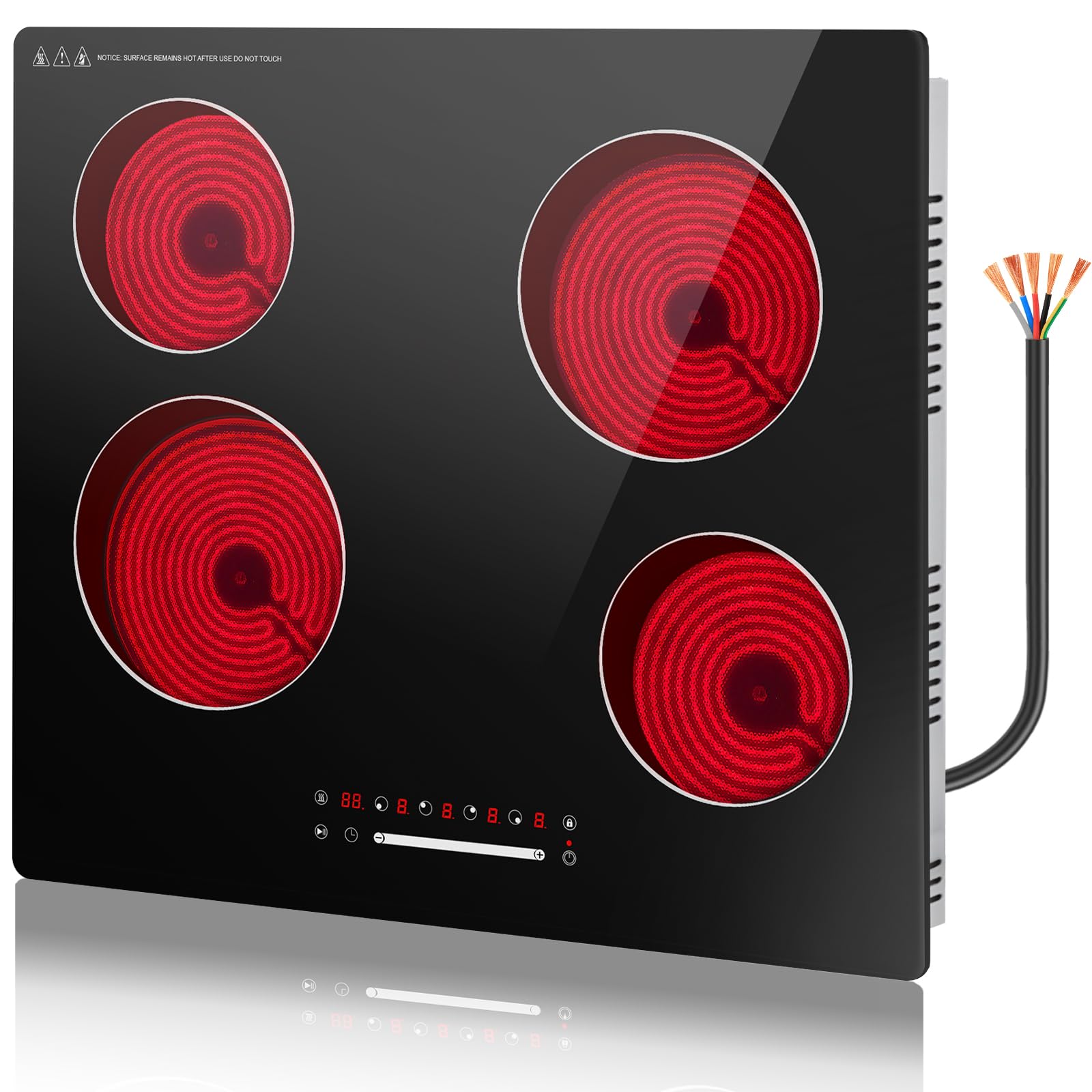 60 cm płyta grzewcza z ceramiki szklanej, 4 strefy, elektryczna płyta grzewcza na podczerwień z suwakiem, płyta kuchenna do zabudowy 6000 W, 230 V