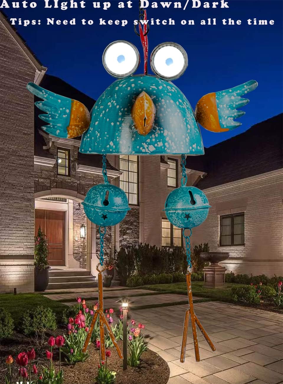 Rooster Solar Wind Chimes for Outside,Funny Chicken Decor for Outdoor Patio Porch or Backyard, Rooster Decor, (Blue)