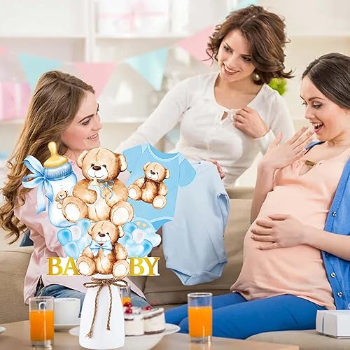 Miniatura 8 de 26 piezas de oso de peluche para baby shower, centro de mesa con texto en inglés "We Can Bearly Wait", decoración de baby shower, suministros de