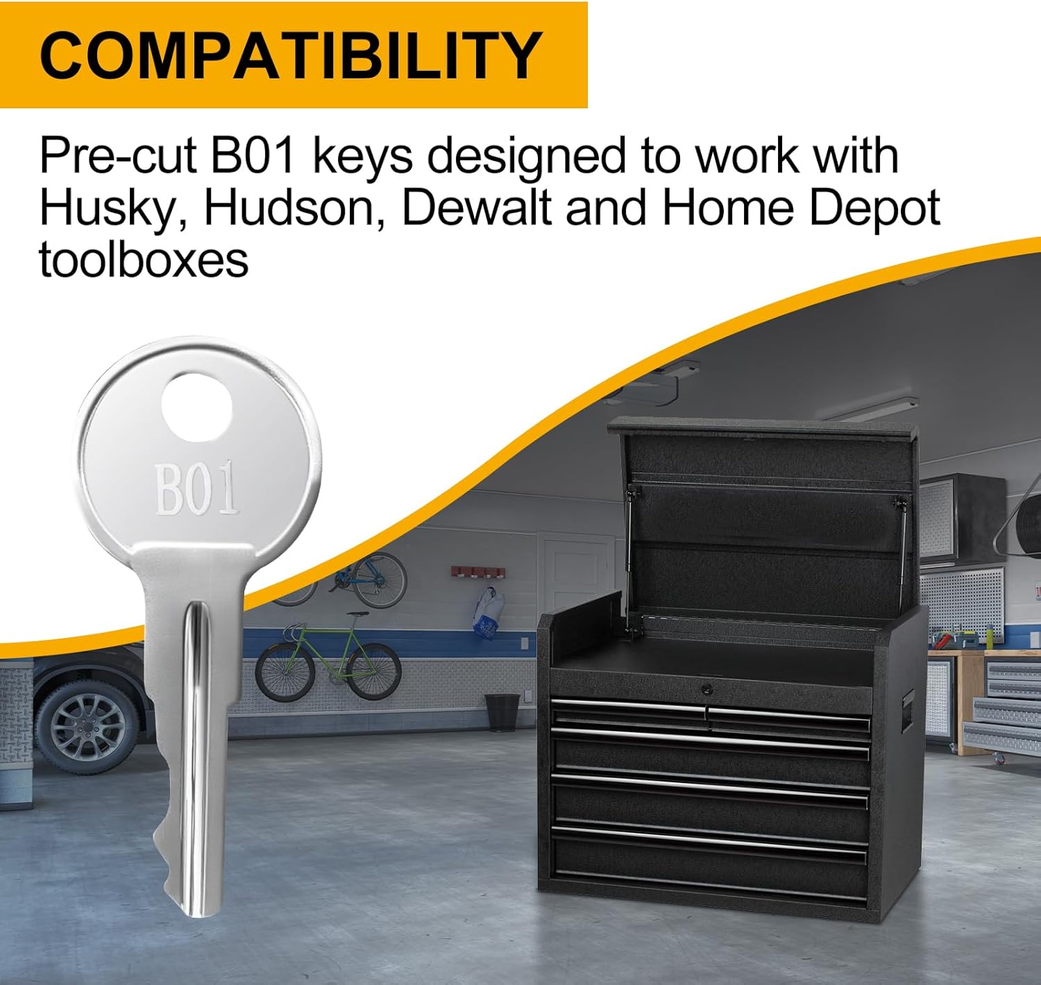 B01 Keys(2 pcs) for Husky Tool Box & Hudson Dewalt Home Depot Toolboxes, Tool Box Replacement Keys Pre-Cut to Code B01