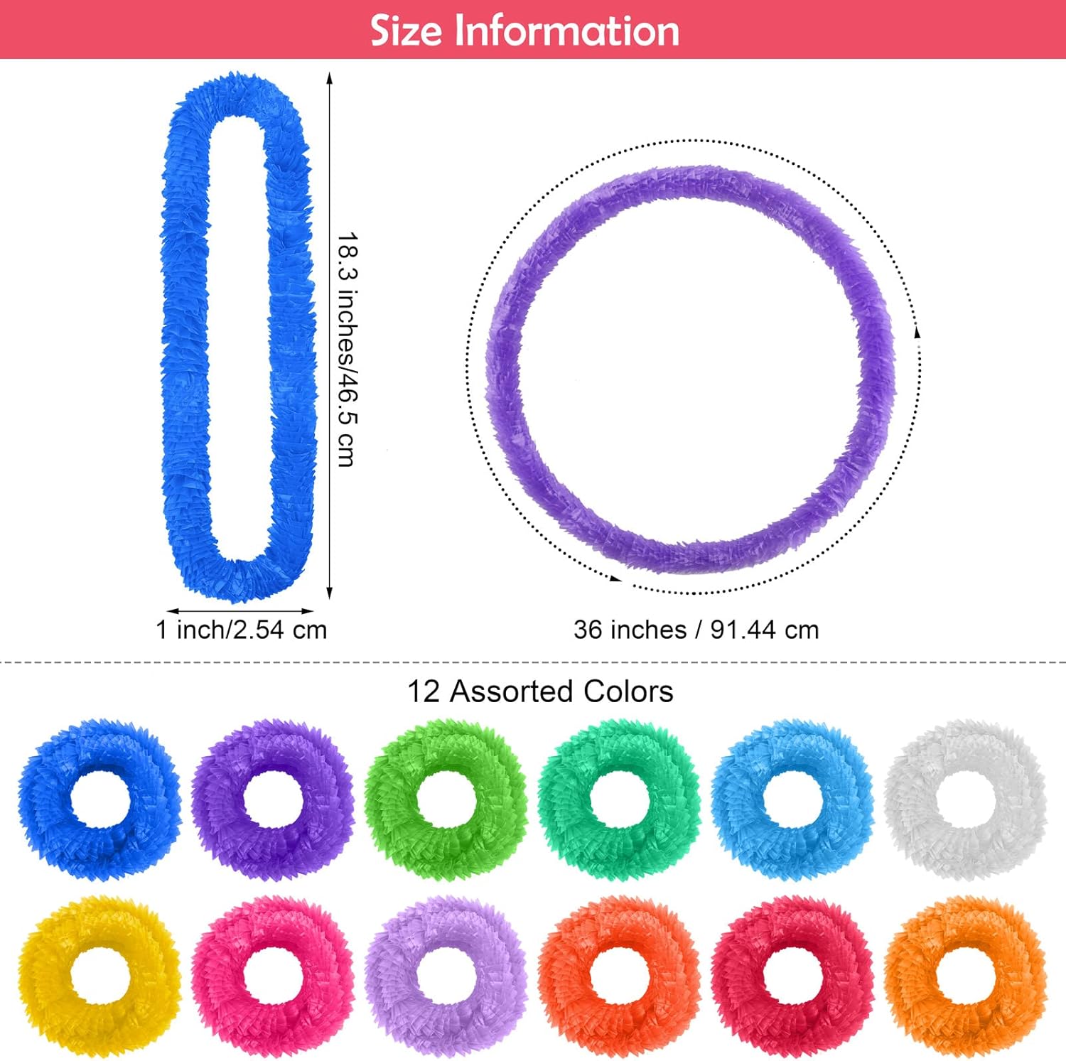 Elcoho 36 Pieces Plastic Leis Bulk in Bright Colors Lei Necklaces Assortment Tropical Decorations for Hawaiian Themed Party Favors with 12 Colors