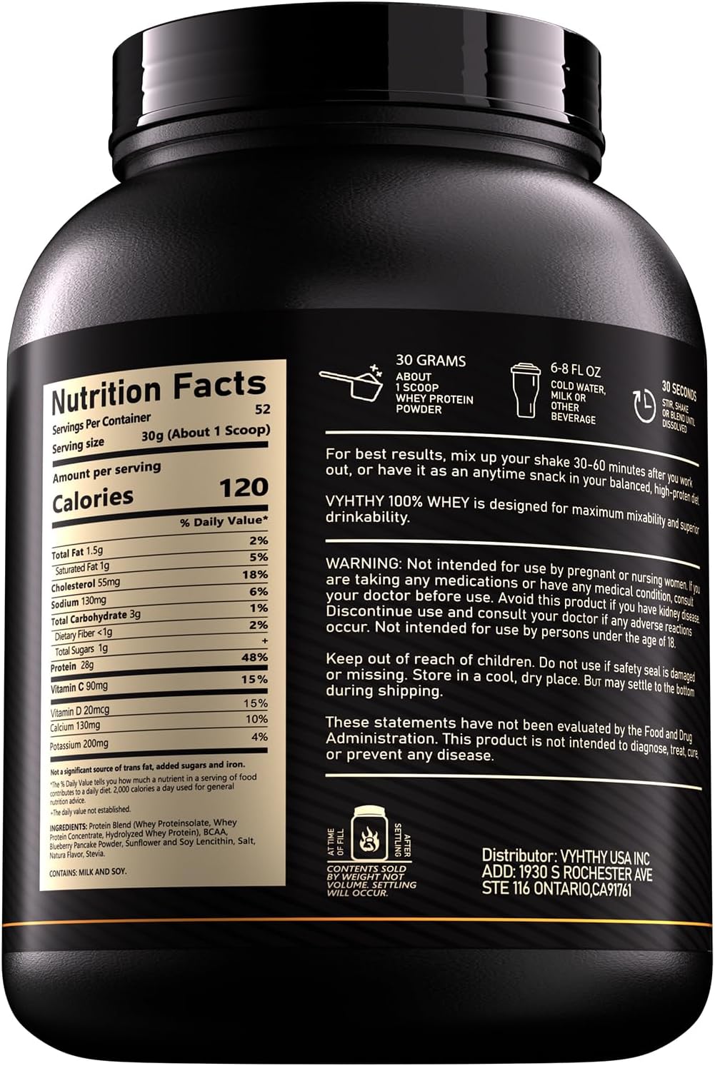 Blueberry Pancake Flavored Whey Protein Powder，24g Protein per Serving, Fast-Absorbing Concentrated whey Protein, Low Sugar, Gluten-Free, Natural Flavor, 3.5lbs(56oz)