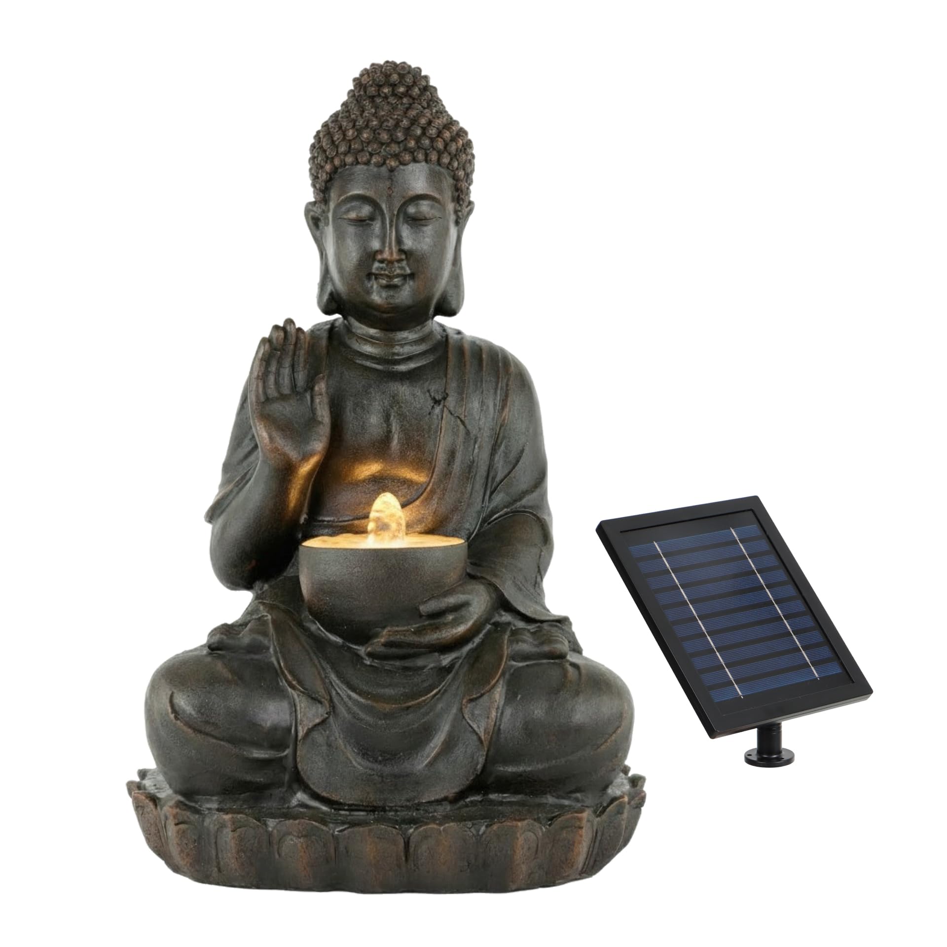 Streetwize Meditating Buddha Solar Water Feature - Brown Polyresin Garden Fountain GW507