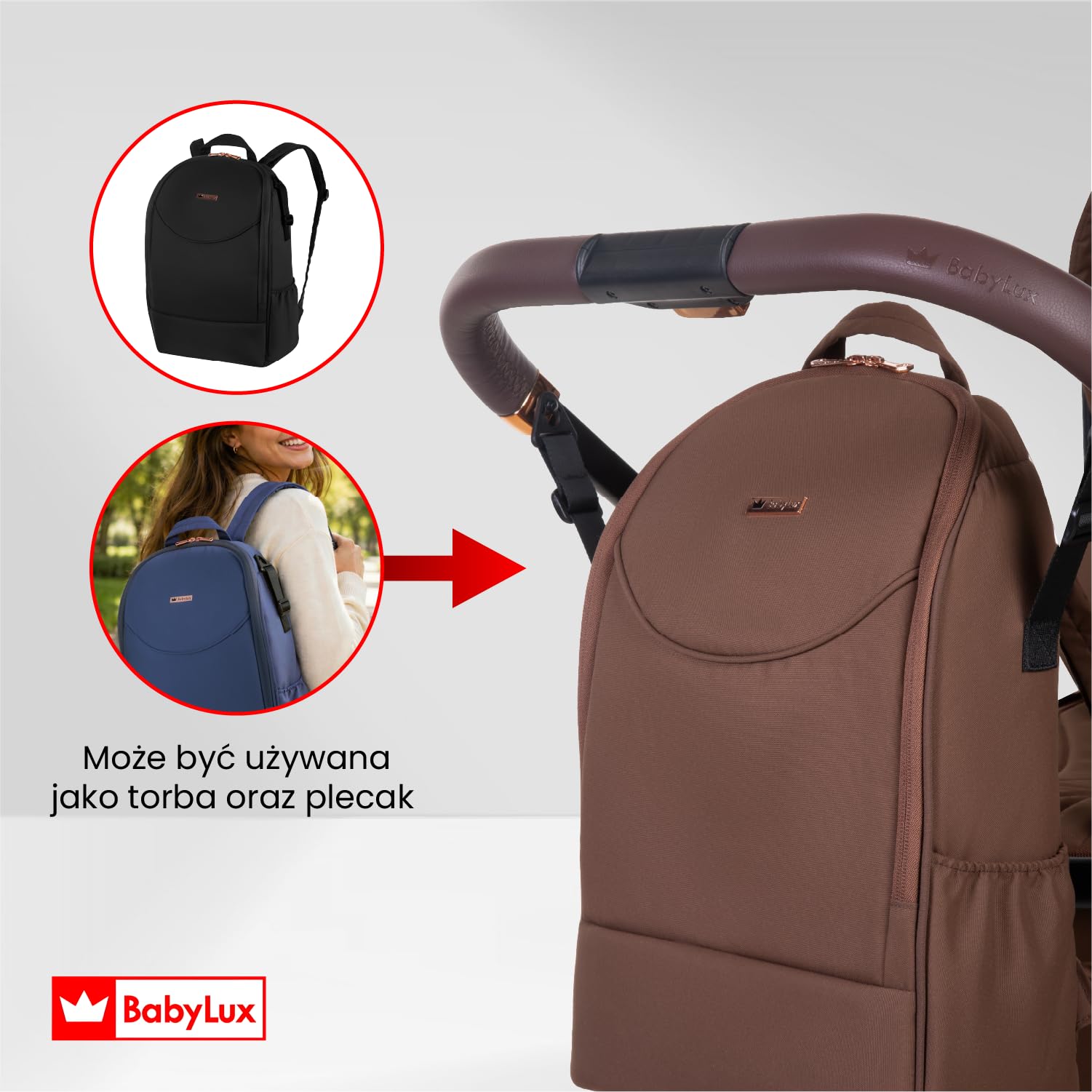 BabyLux Wielofunkcyjny Wózek Dziecięcy 2w1 CASTOR Lekki i Kompaktowy | Gondola i Spacerówka z Akcesoriami, Składana Aluminiowa Konstrukcja Stelaża, Regulowane oparcie, Żelowe Koła, Amortyzacja