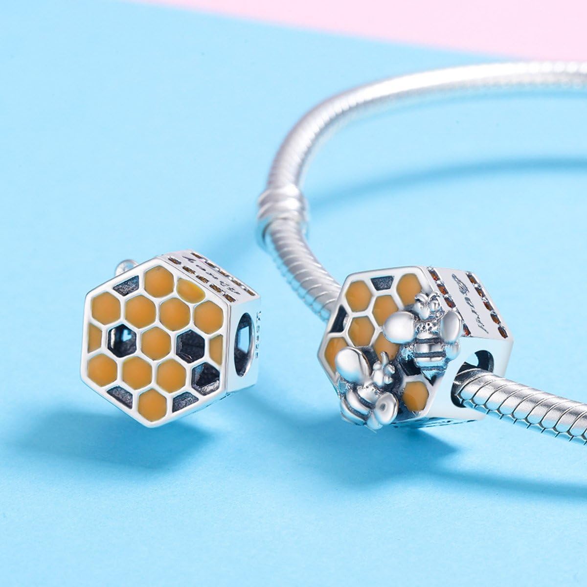 Bee Honeycomb Charm Beads 925 Sterling Silver Beads Fit for European Charm Bracelet - Image 4