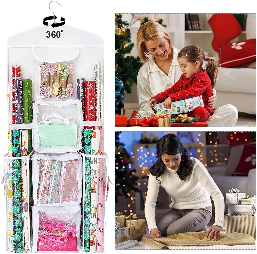37x16 Inch Hanging Gift Bag Organizer with Multiple Pockets Hanging Gift Wrapping Paper Storage Gift Wrap Organizer Storage Holder