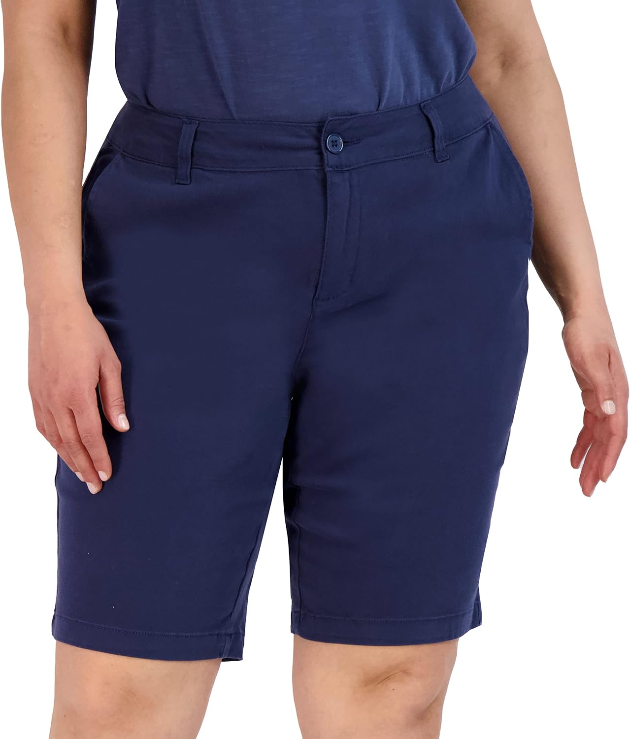 Twill Tailored Bermuda Short – Cotton Spandex Blend Womens High-Waist Shorts with 2 Pockets
