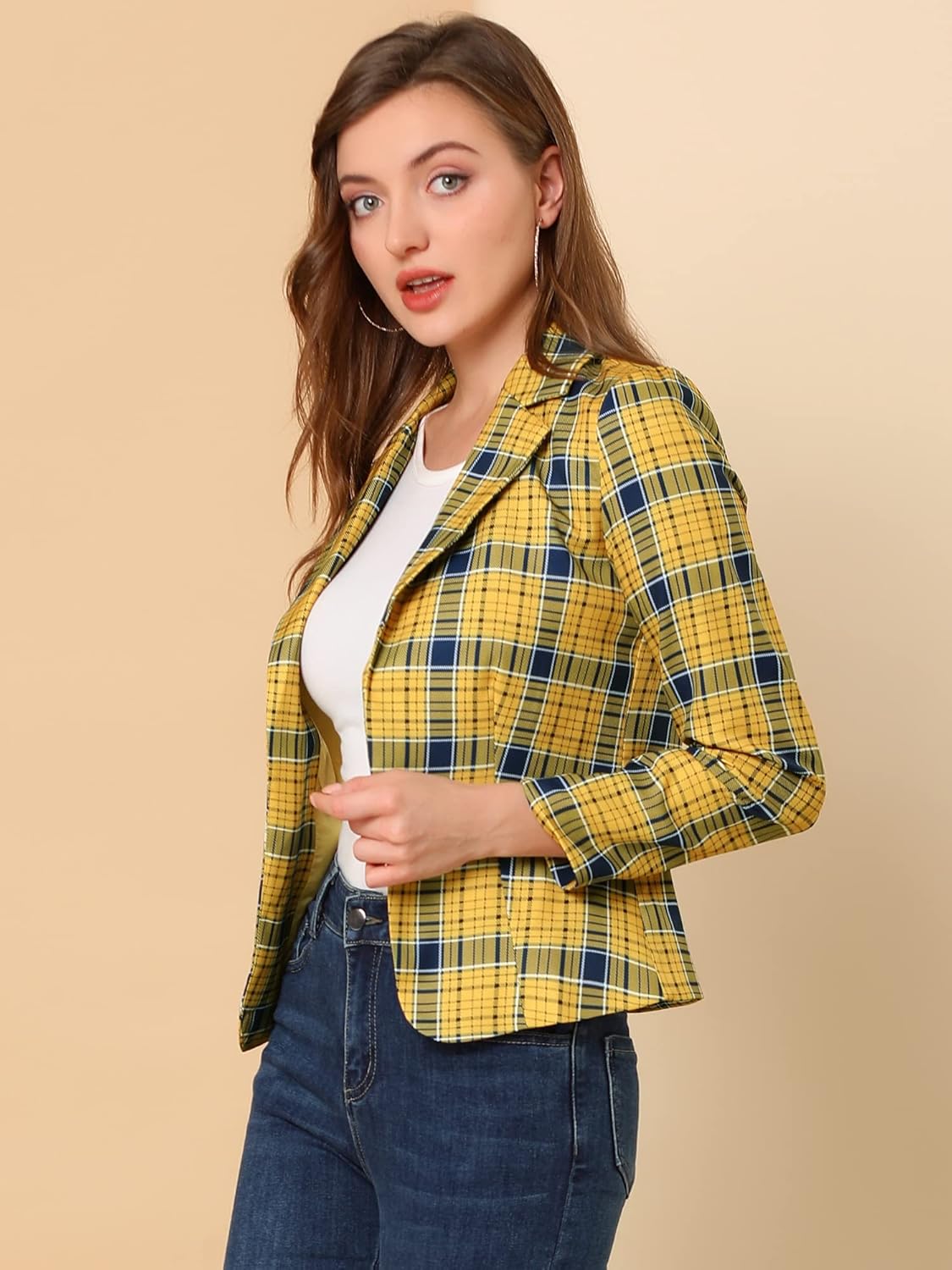 Allegra K Women's Work Casual Fitted Blazer Notch Lapel Printed Open Front Suit Jacket - Image 4