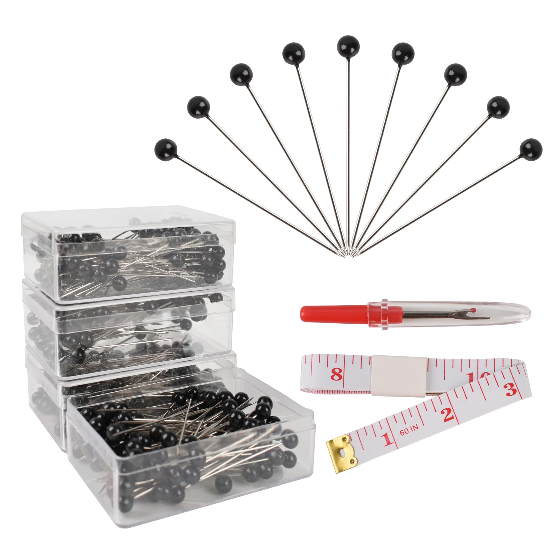 Hanycon 400 Pcs Black Color Straight Pins 1.5" Pearlized Ball Head for Sewing Quilting and Craft Decoration