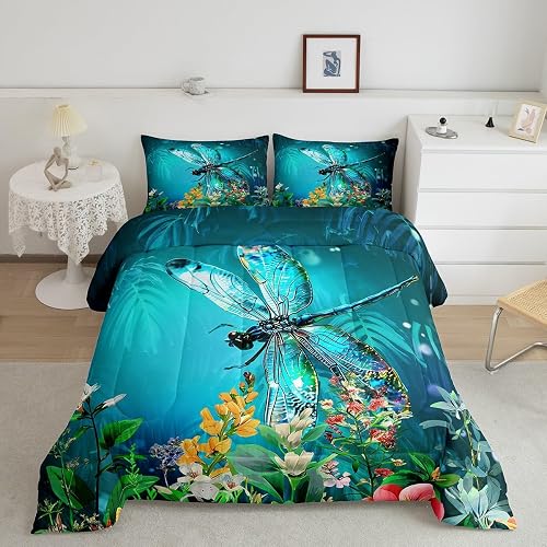 Feelyou Dragonfly Bedding Set Full Size 3Pcs for Boys Girls 