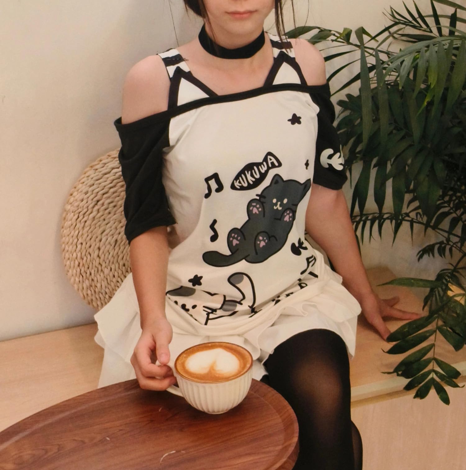 Y2k Kawaii Shirts for Women Cartoon Graphic Tees Off Shoulder Cutecore Shirts Harajuku Fashion Gothic Tops: Black Large