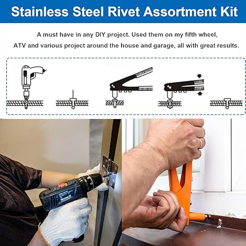 Miniatura 5 de 110 remaches de acero de 7 tamaños 304 remaches de acero inoxidable surtido 18", 532", 316" para metal, muebles, automoción, instrumentos