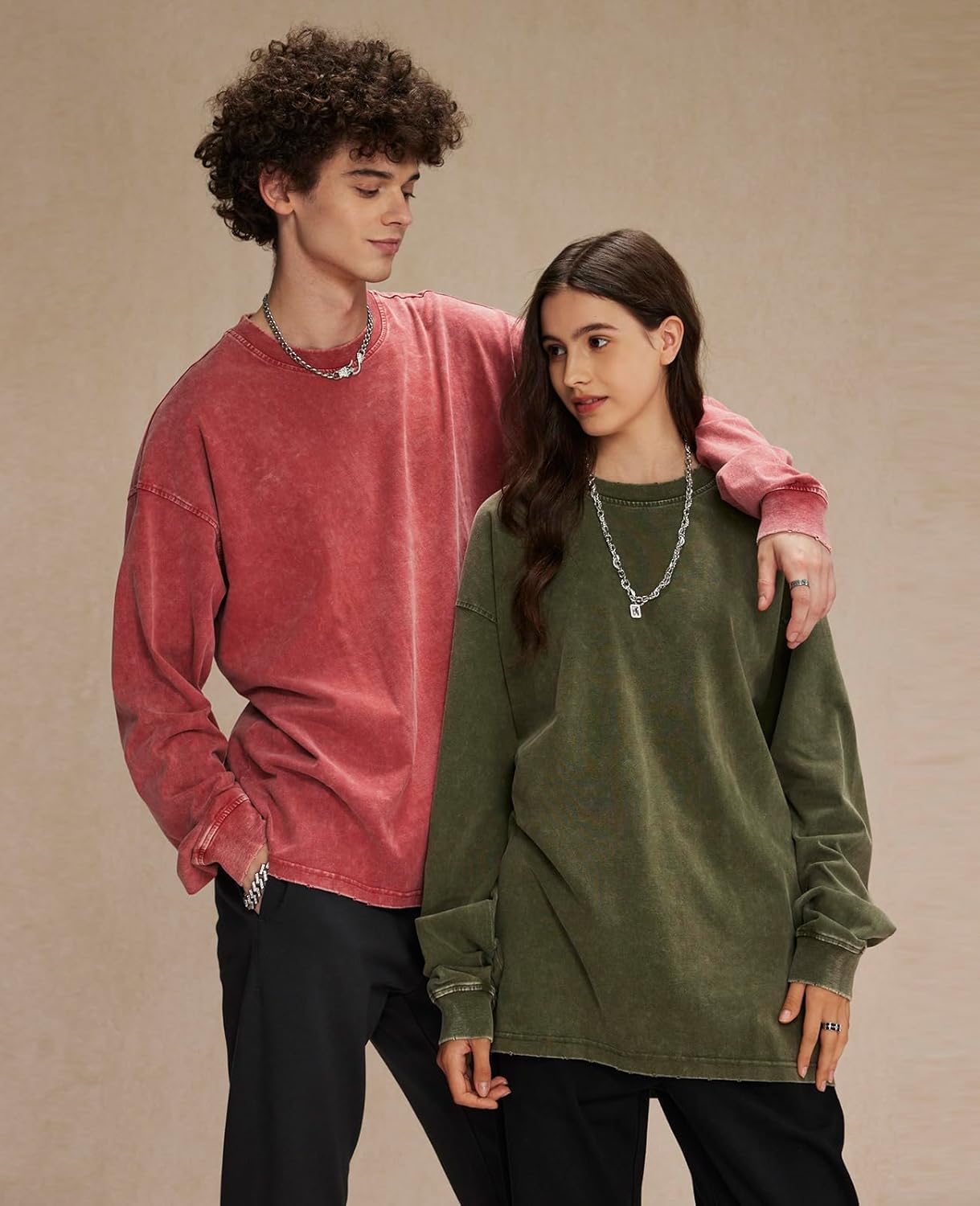 Men's Oversized Vintage Long Sleeve T-Shirts Acid Wash Soft Comfort Fit Crewneck Sweatshirt - Image 4