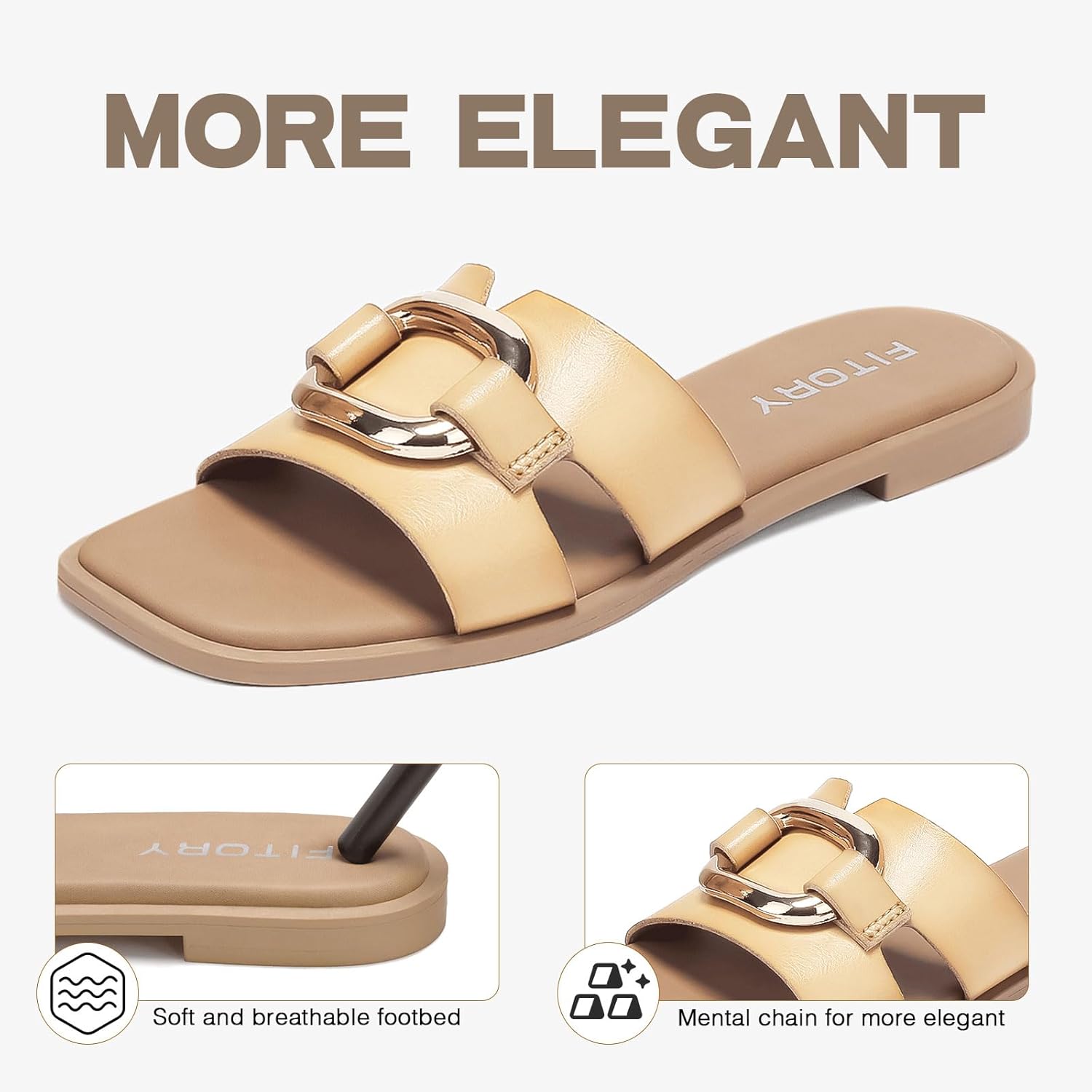 FITORY Women's Flat Sandals Fashion Square Open Toe Slides With Metal Chain Slippers for Summer Size 6-11 - Image 5