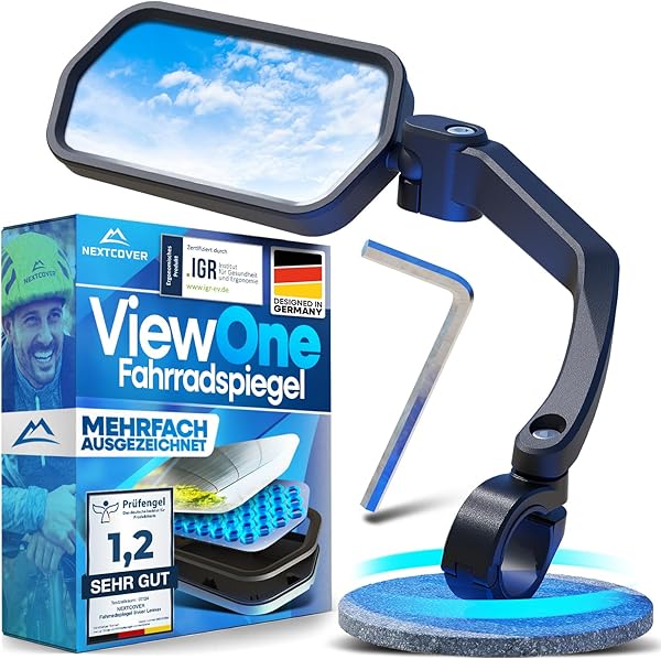 NEXTCOVER® Fahrradspiegel für Lenker [links] mit ProVision-Echtglas I fest sitzender Fahrrad Rückspiegel I Spiegel links I Rückspiegel Fahrrad I Ebike I EScooter I Fahrradspiegel E Bike