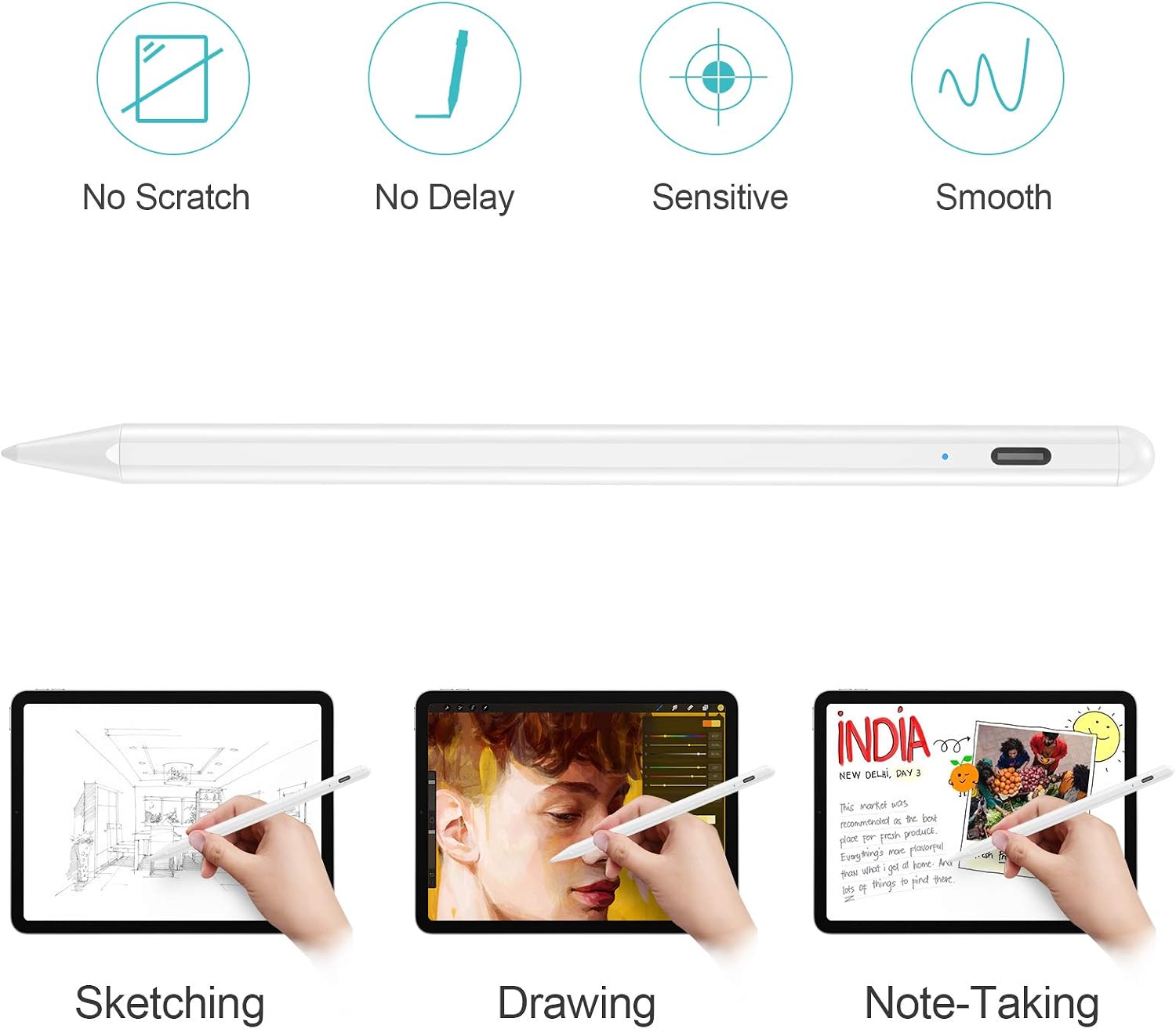 Stylus Pen for iPad Pencil with Palm Rejection, Active Stylish Pens Rechargeable Pencil Compatible with Apple iPad 2018(6th Gen), iPad Air (3rd Gen), iPad Mini (5th Gen), iPad Pro 11/12.9