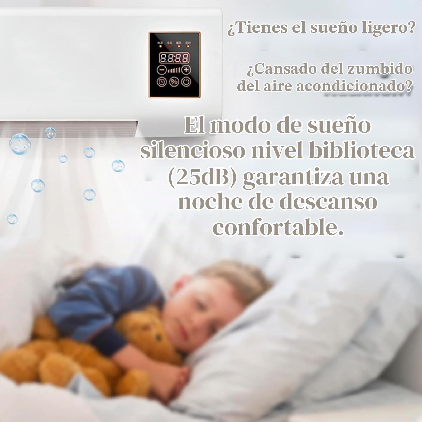 Aire acondicionado sin conductos, unidad de CA autoevaporadora portátil, montado en la pared con ventilador sin aspas y control remoto, sistema dividido fácil de instalar para dormitorio