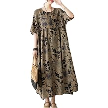 ellazhu Womens Summer Short Sleeve Maxi Length Solid Colord Floral Printed Patchwork Dress GA2677