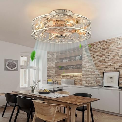 Miniatura 3 de Ventilador de techo enjaulado de 20 pulgadas con luces y control remoto, ventilador de techo sin aspas de 6 velocidades reversibles con 4 bombillas