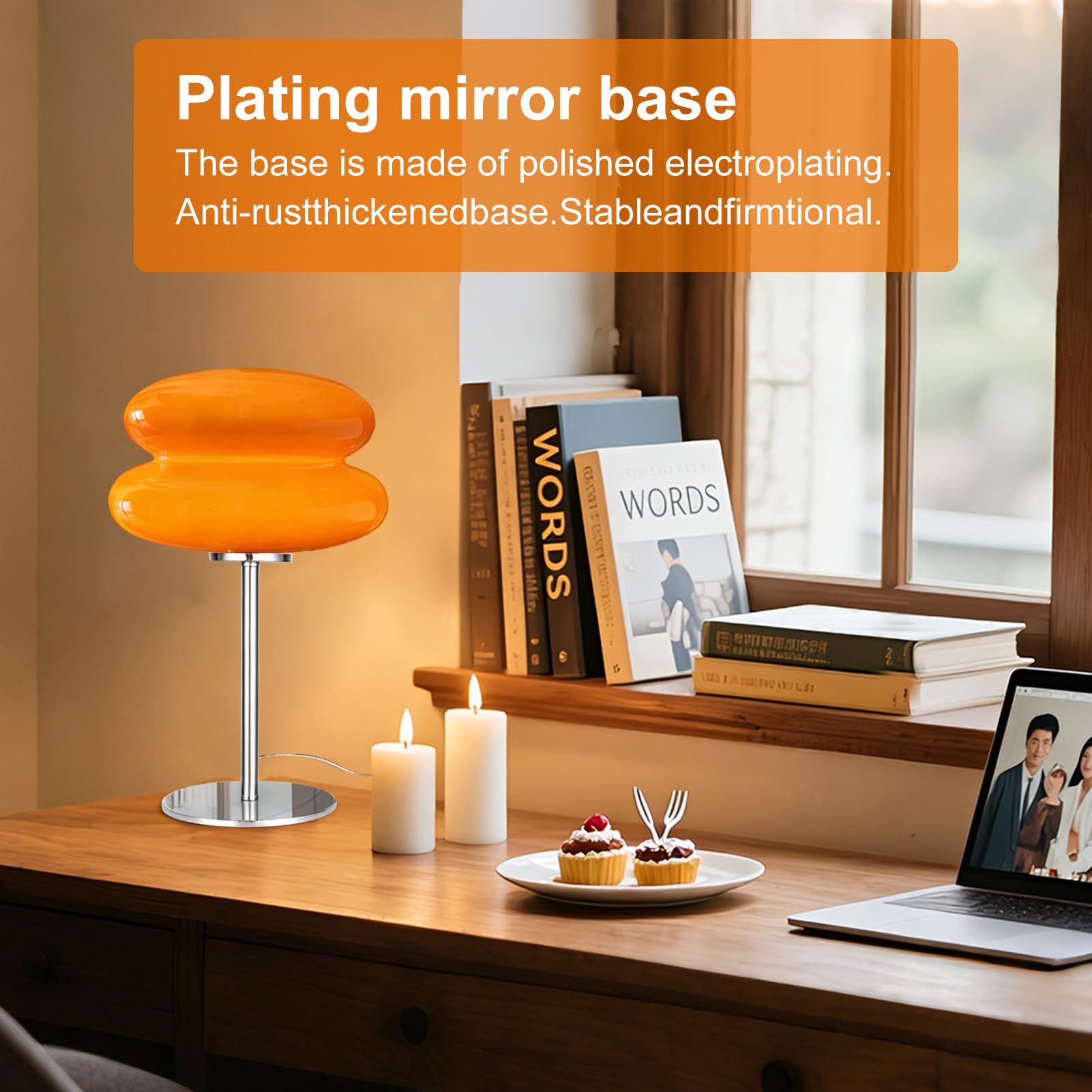 Niedliche Kristall-Tischlampe in Kuchenform, weiches Licht mit geringem Verbrauch und einfacher Bedienung für Nachttischlampe im Schlafzimmer (ORANGE)
