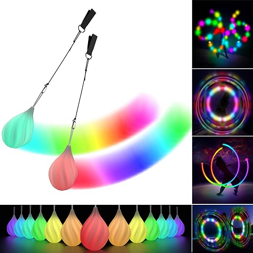 PoIToI LED Poi Balls-2021 Upgraded Soft Spinning Glow Poi for Beginner Kids and Professional Rainbow Fade and High Strobe Spinning LED Glow Toy Light Up Balls 1x Pair Glow Poi Balls