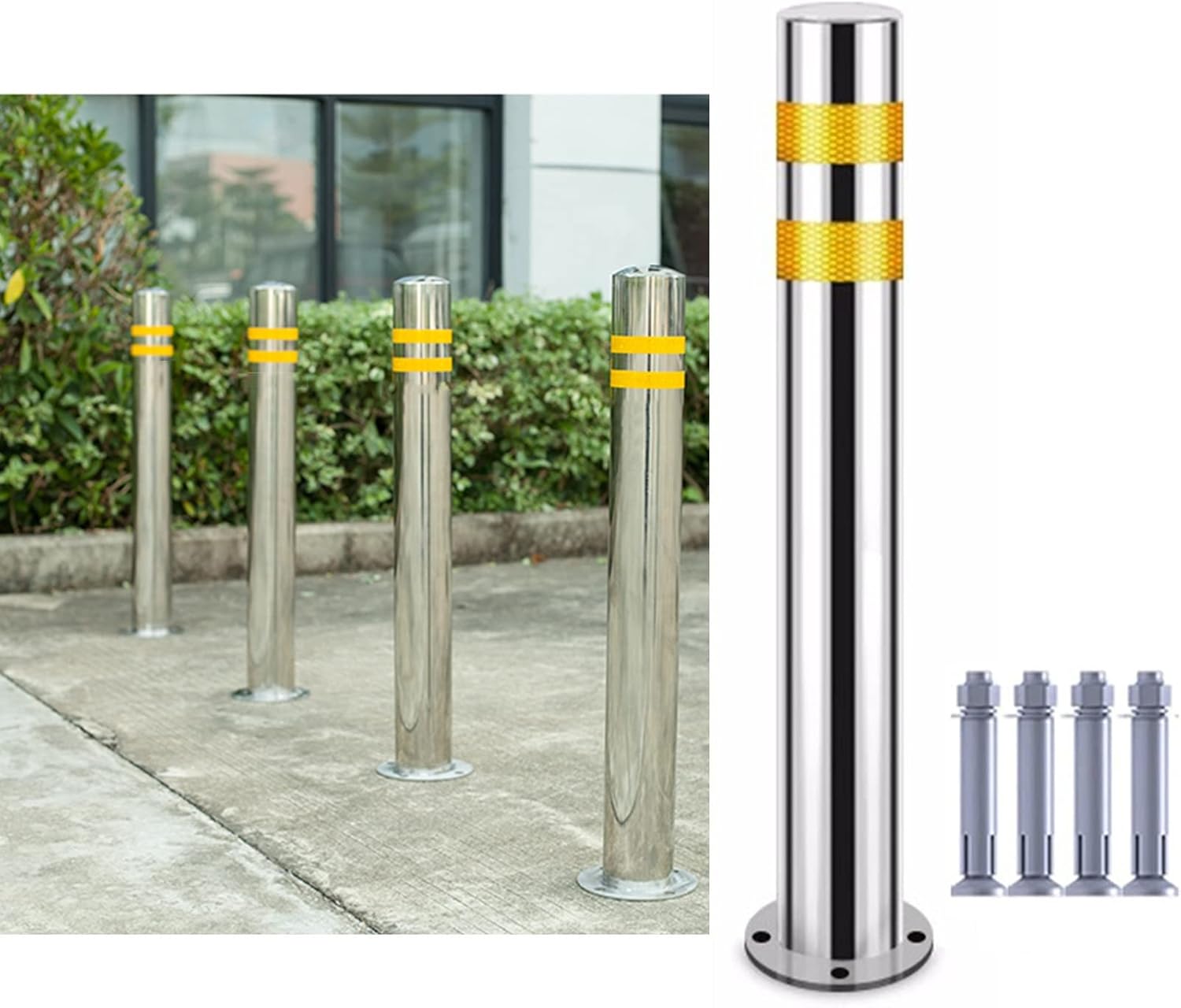 Stainless Steel Reflective Traffic Delineator Post Cones, Round, 19.6-40 Inches for Parking Lot, Garage & Courtyard