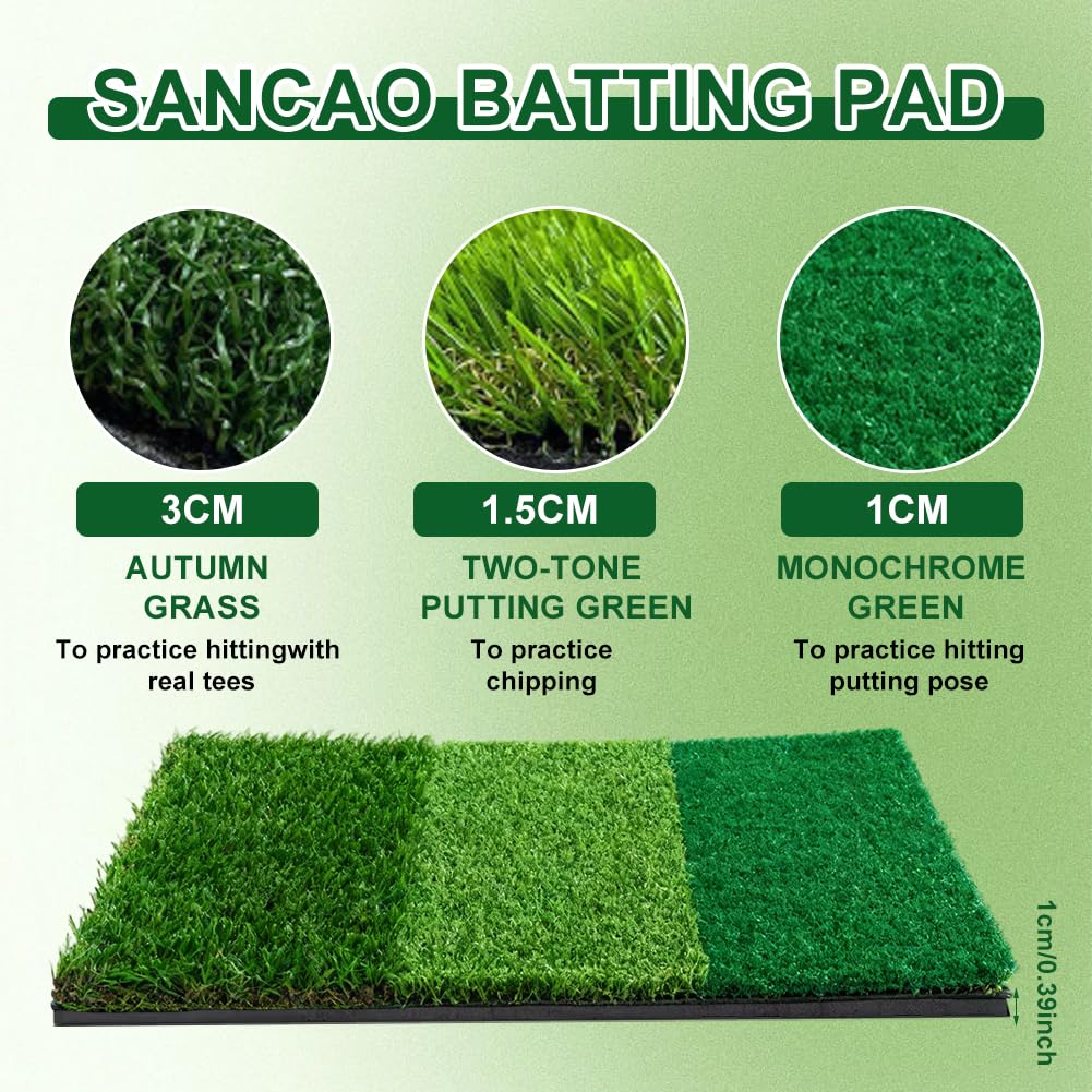 Tappetino da golf 3 in 1, 60 x 30 cm, con Lie strette, Rough e Fairway, per interni ed esterni, tappetino portatile da golf per guida, scheggiatura e allenamento