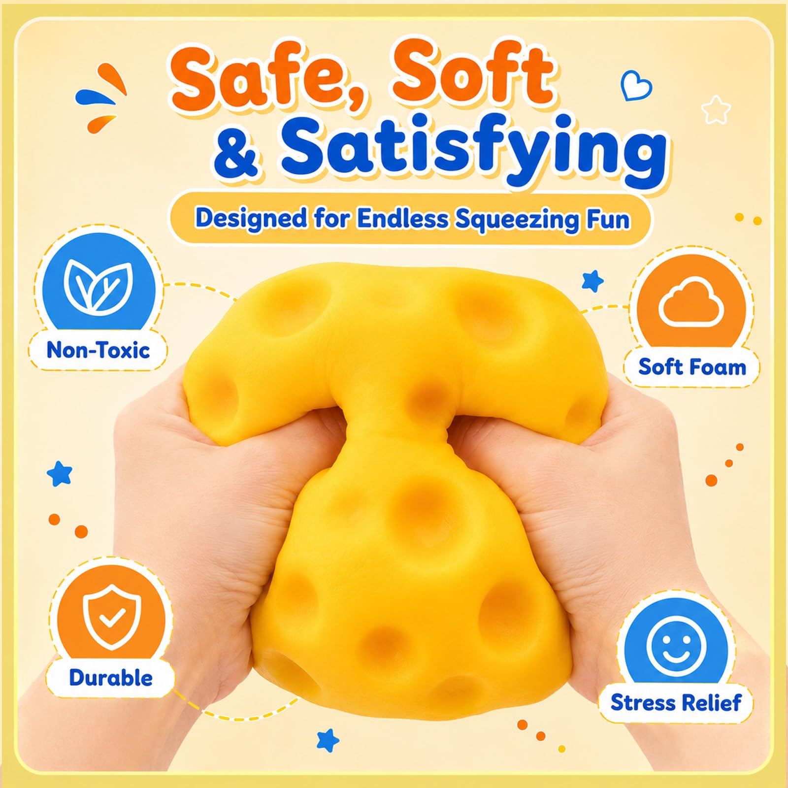 4In Jumbo Cheese Squishy,Big Slow Rising Fidget Stress Cheese Block Squeeze — Amazon image 7