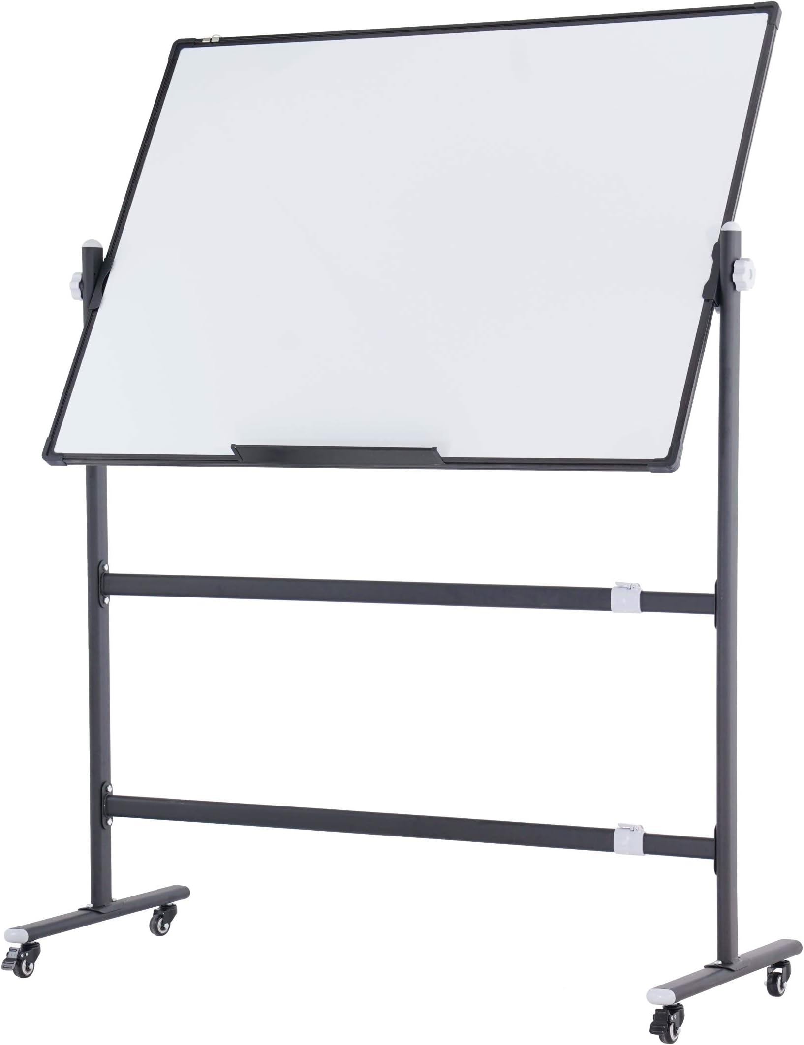 Reversible Mobile Whiteboard Large 48x36 in Height Adjustable Rolling Stand, Movable Double Sided Dry Erase Magnetic White Board with Black Aluminum Frame, Standing Portable Easel with Wheels