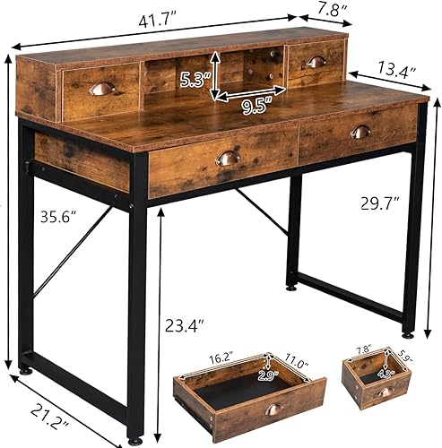 Miniatura 2 de Escritorio para computadora con cajones y soporte para monitor, escritorio de estudio de oficina en casa, estación de trabajo industrial para