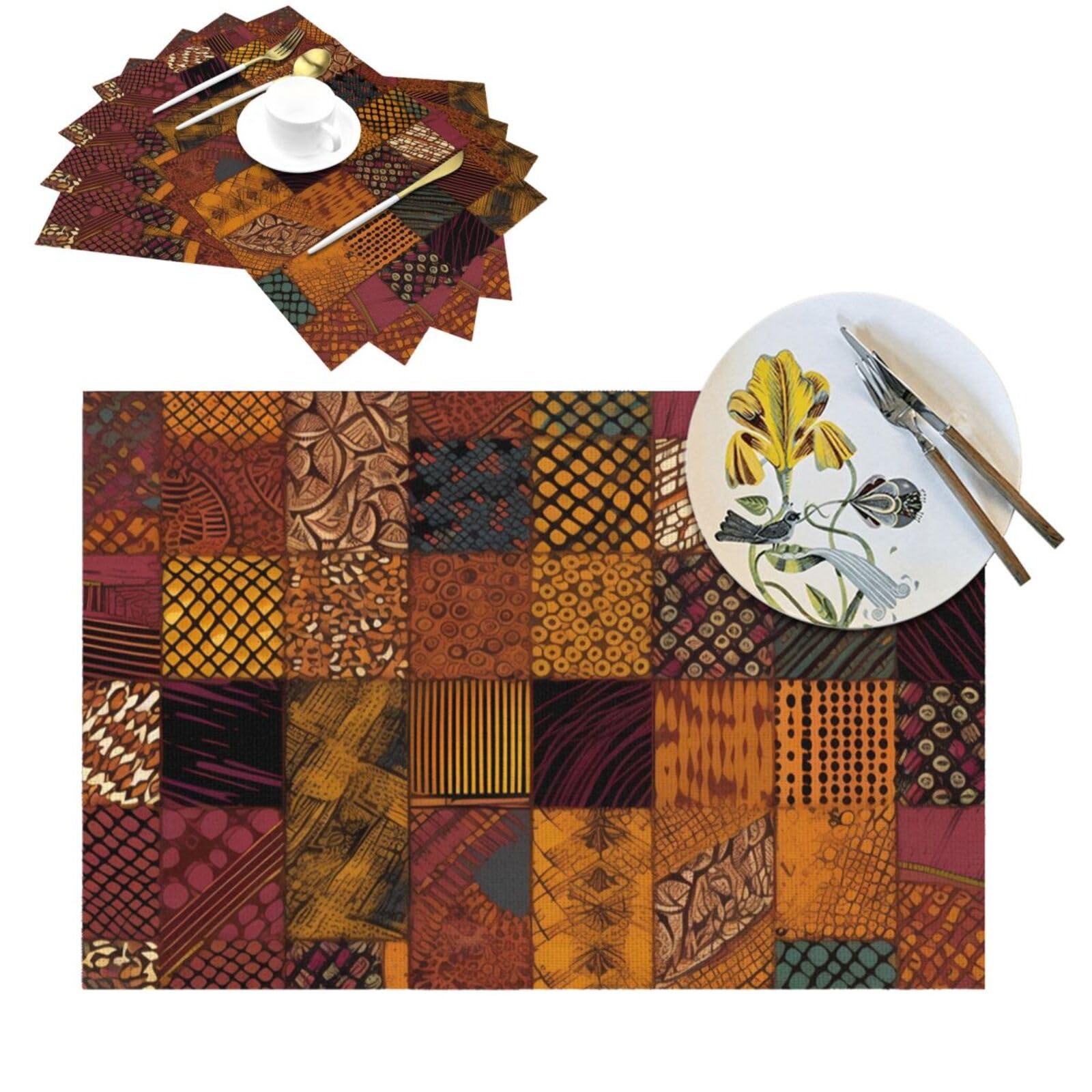 Lot de 6 sets de table en PVC patchwork tissé lavables et antidérapants