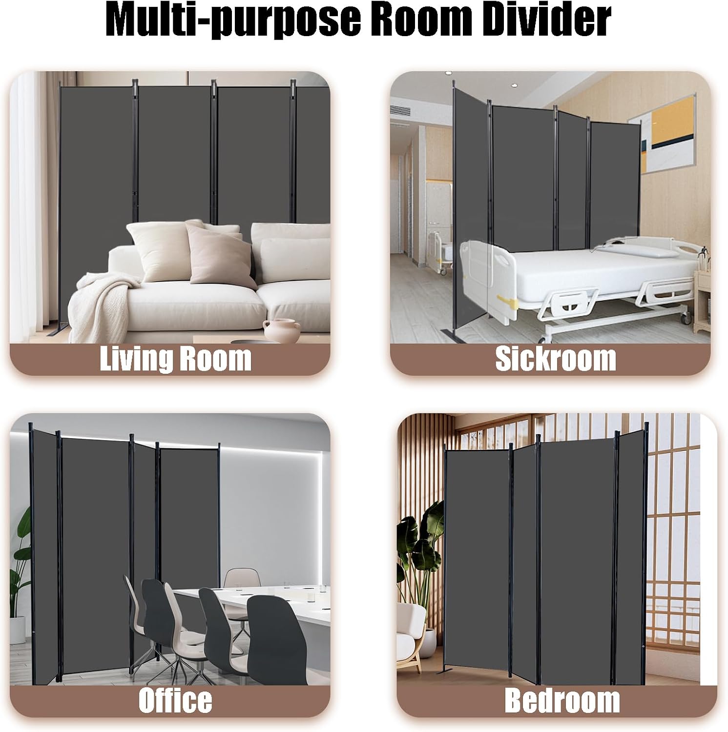 Room Divider-Folding Privacy Screens, 6 ft Partition Room Dividers Wall for Separation, Home, Office, Classroom, Studio (Grey, 4 Panel) thumbnail