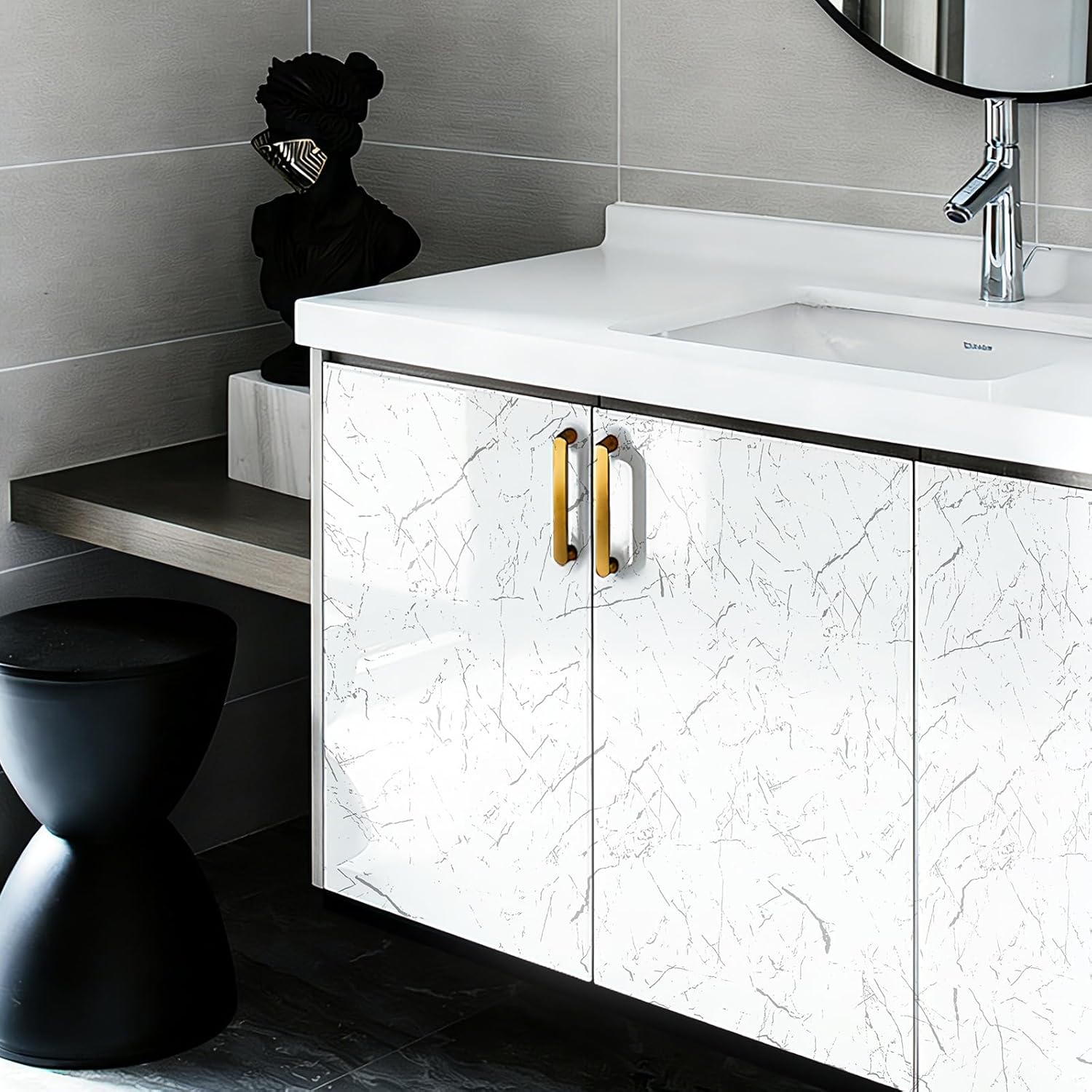 Fititem Marble Contact Paper for Countertop Kitchen Cabinet White Glossy Marble Peel and Stick Wallpaper Modern Self Adhesive Removable Waterproof Wallpaper for Bathroom Granite Vinyl Warp 15.7”×393”
