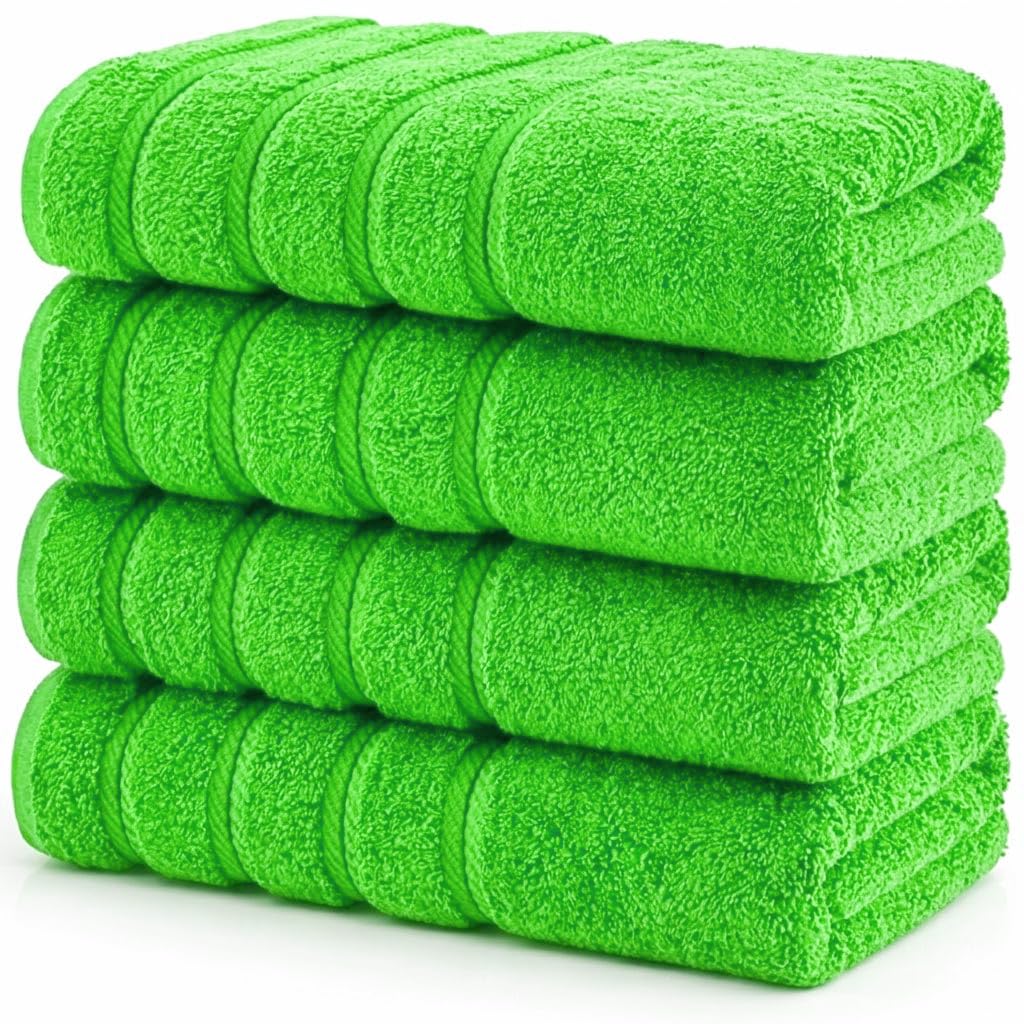 EDB Large Jumbo Bath Towel Sheets Set of 4 Super Soft 100% Cotton 75 x 150 cm Highly Absorbent Beach Towels 500-GSM (Lime Green)