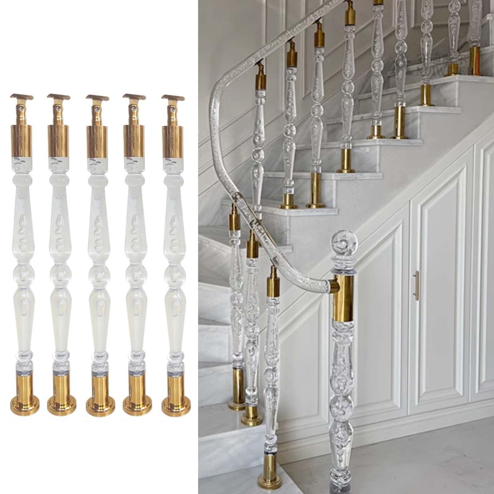 GLDYTVF Stair Balusters Decorative Stair Baluster Posts Acrylic, Gold Indoor Stair Spindles with Adjustable Armrest Bracket, 80cm / 85cm / 90cm Deck Handrail Balusters(Color:5 PCS,Size:80c