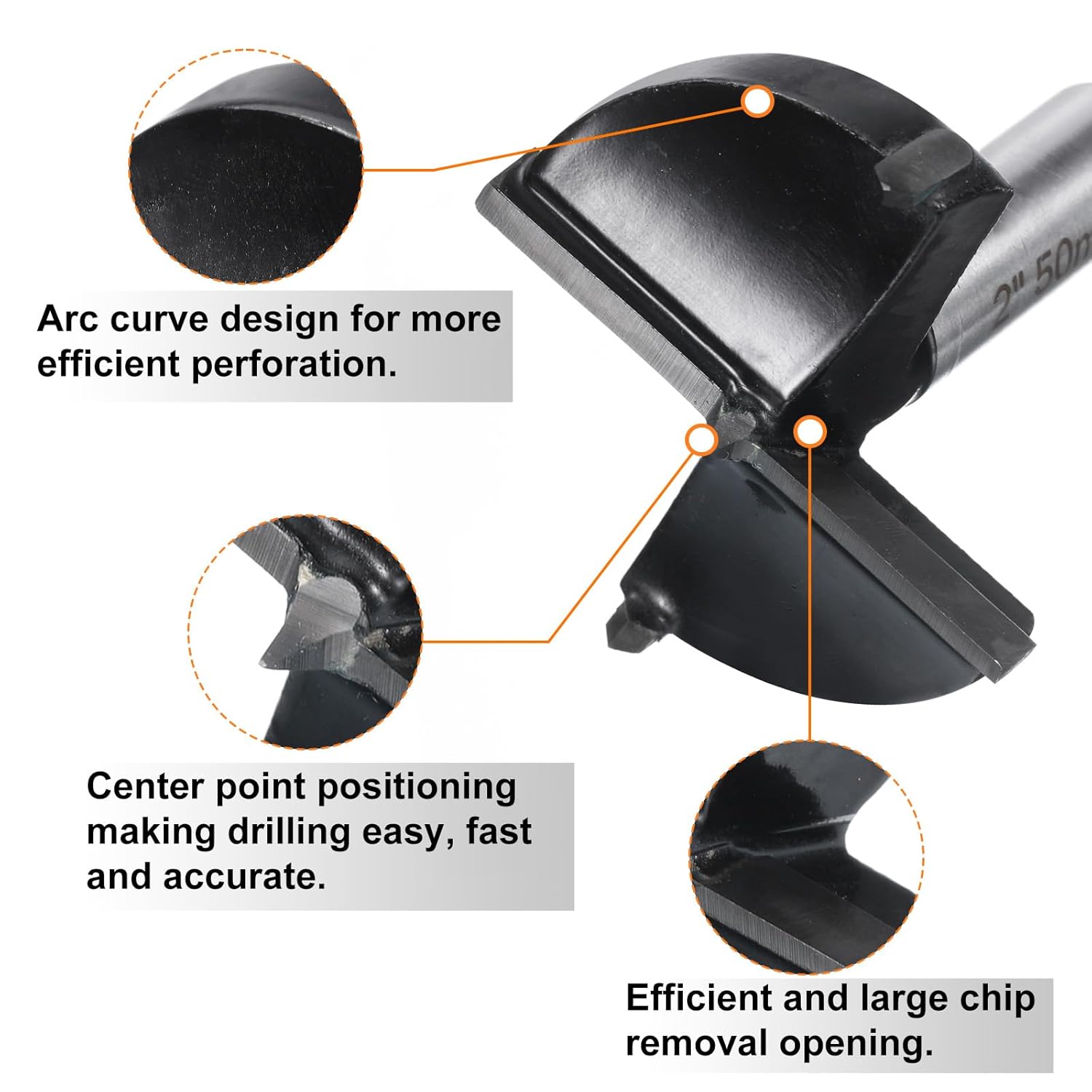 HARFINGTON 2pcs Forstner Drill Bit 2"(50mm) Tungsten Carbide Wood Drilling Bit Hinge Cutter with Hex Shank for Hardwood Softwood Plywood Woodworking Drilling
