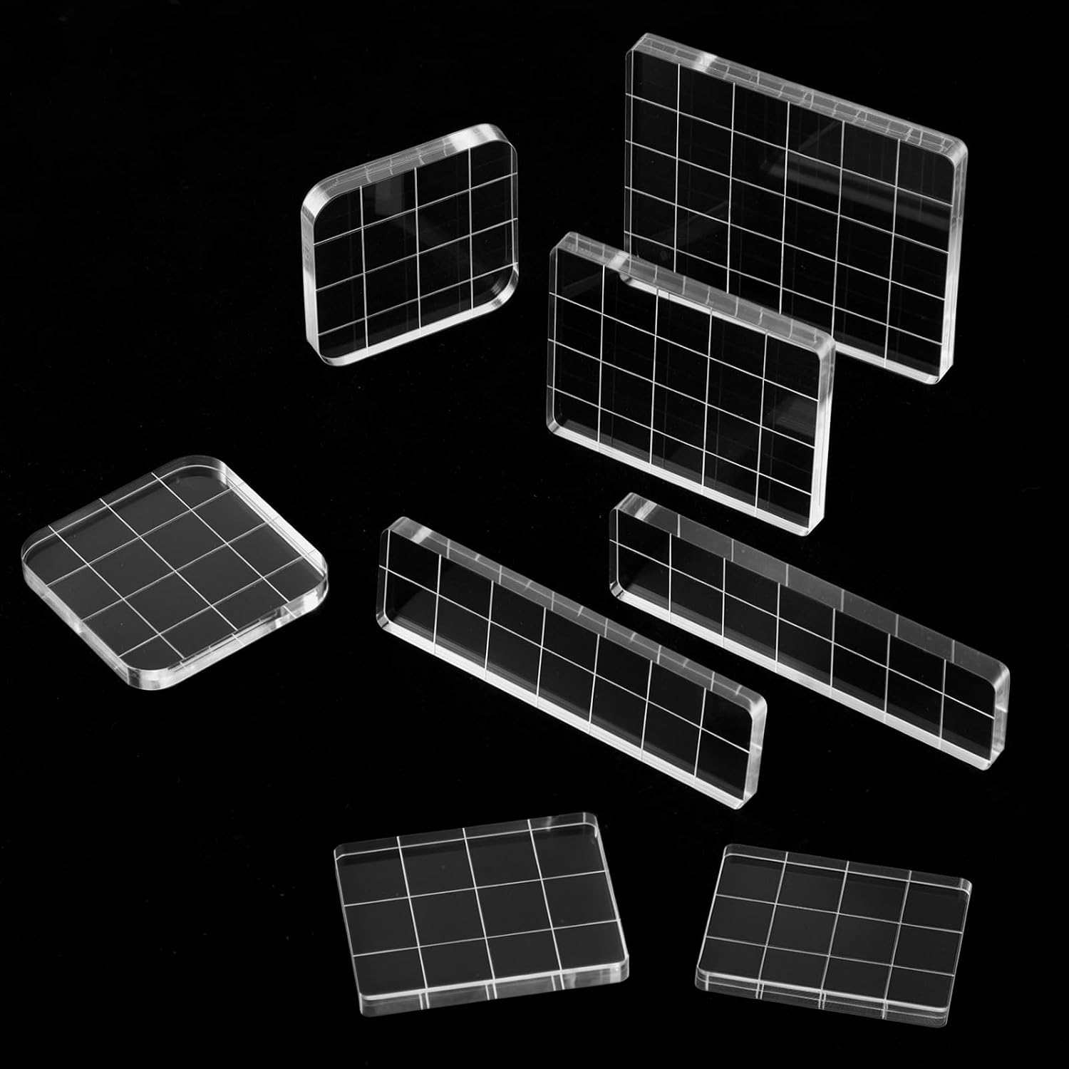 8 Pcs Acrylic Blocks for Stamping Clear Acrylic Stamping Blocks Set with Grid Lines Assorted Sizes Clear Stamp Base Stampings Tool for Scrapbooking Card Making DIY Ornaments
