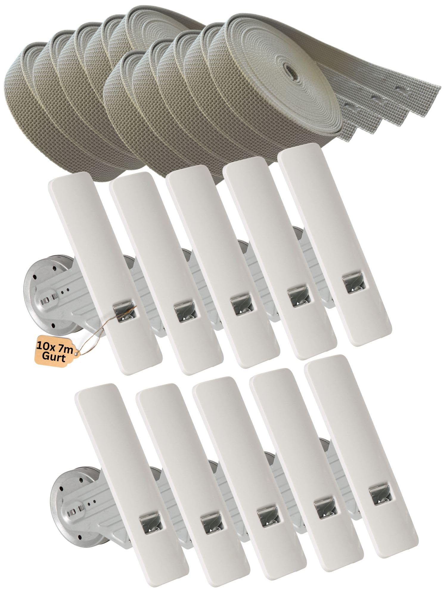 10x Gurtwickler Unterputz 165–185mm inkl. 10x 7m Gurt – Rolladen Gurtwickler Unterputz Weiß für 23mm Rolladengurt – Einlasswickler aus Italien – Rolladenwickler Rollo Aufwickler Rolloband