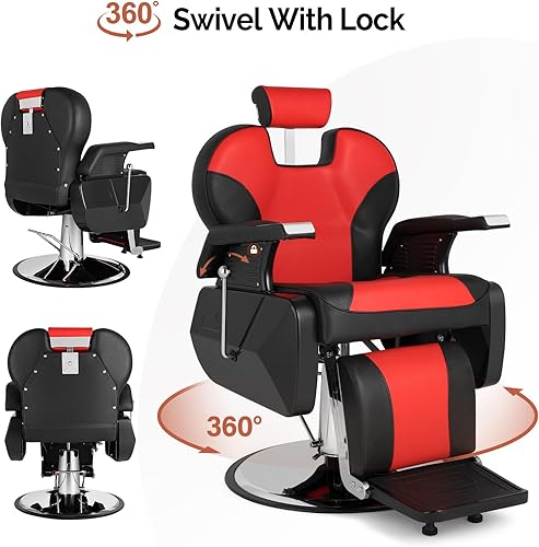 Miniatura 33 de OmySalon Silla de peluquería reclinable, silla de salón para estilista resistente, asiento ancho giratorio de 360 grados, silla multiusos para Negro