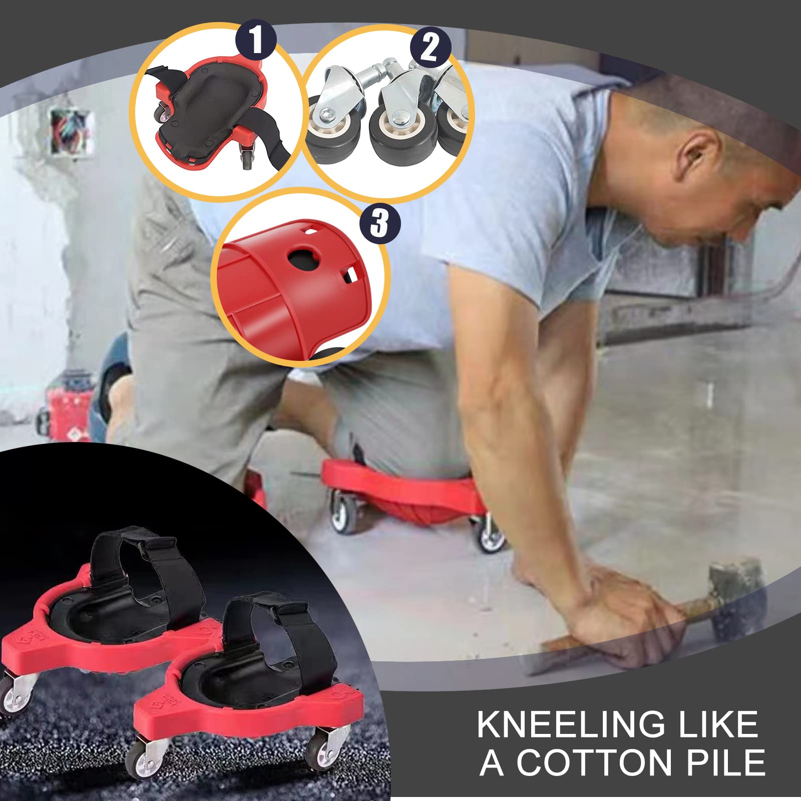 Rolling Knee Pad 2 Pcs Kneeblades Labor-Saving Kneeling Pad with Wheel & Adjustable Strap for Laying Floor Tiles Saving Labor(red) - Image 4