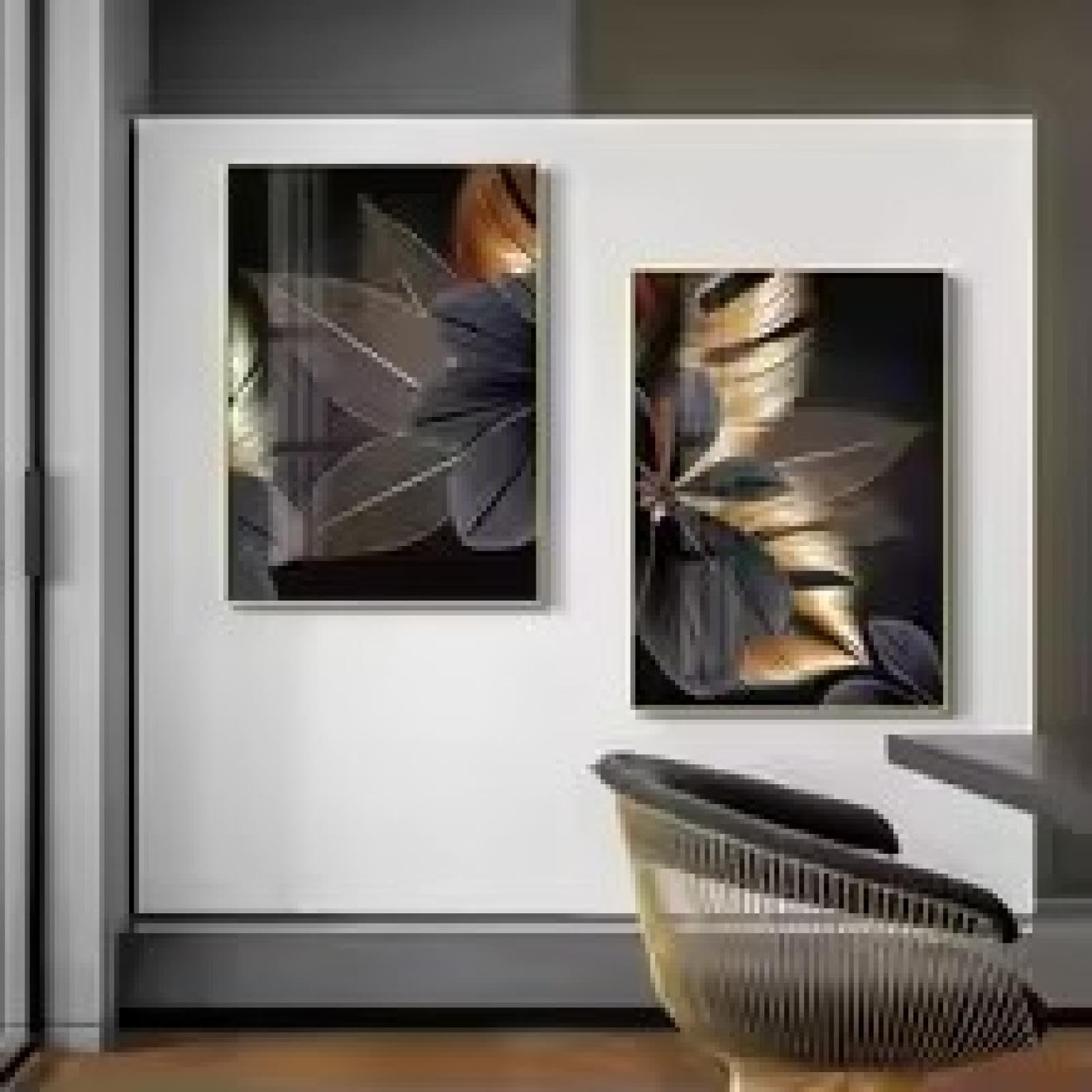 Impresión en oro negro con hojas de plantas, carteles en lienzo, arte abstracto, arte de pared, pintura para oficina, cuarto de lavado, decoración, 60 x 90 x 3 cm, con marco