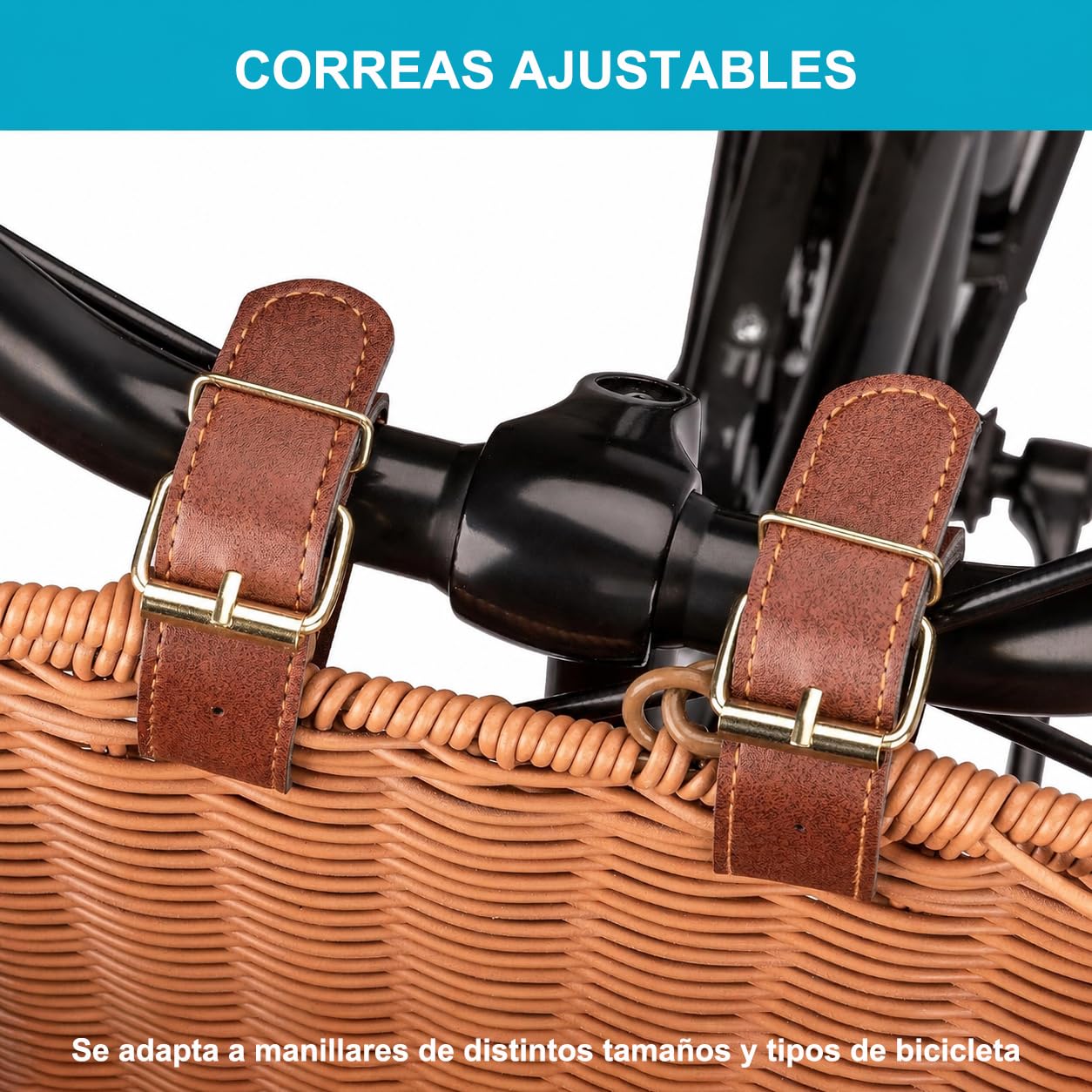 CXWXC Cesta de Bicicleta – Resistente Cesta Delantera – Cesta de Mimbre Tejida a Mano con Correas Ajustables de Cuero Vegano