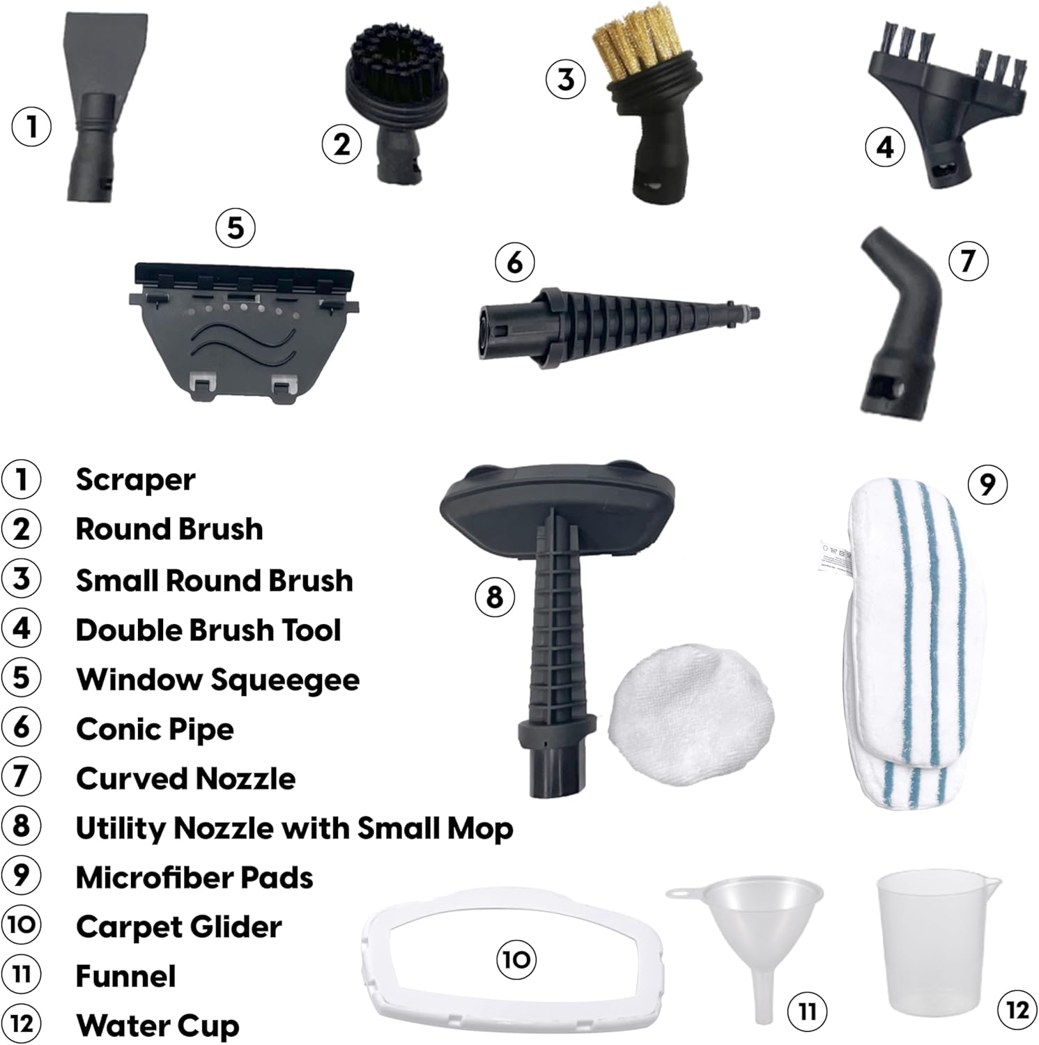 Vacmaster SMF1501 Steam Mop with all included accessories laid out