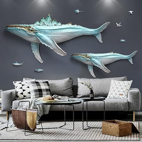 Miniatura 2 de AVLUZ Wall Art Decor, 3D Whale Wall Art Sculpture Decoration, Wall-Mounted Artwork Pendant, Hanging Decorations for Home Living Room, Bedroom