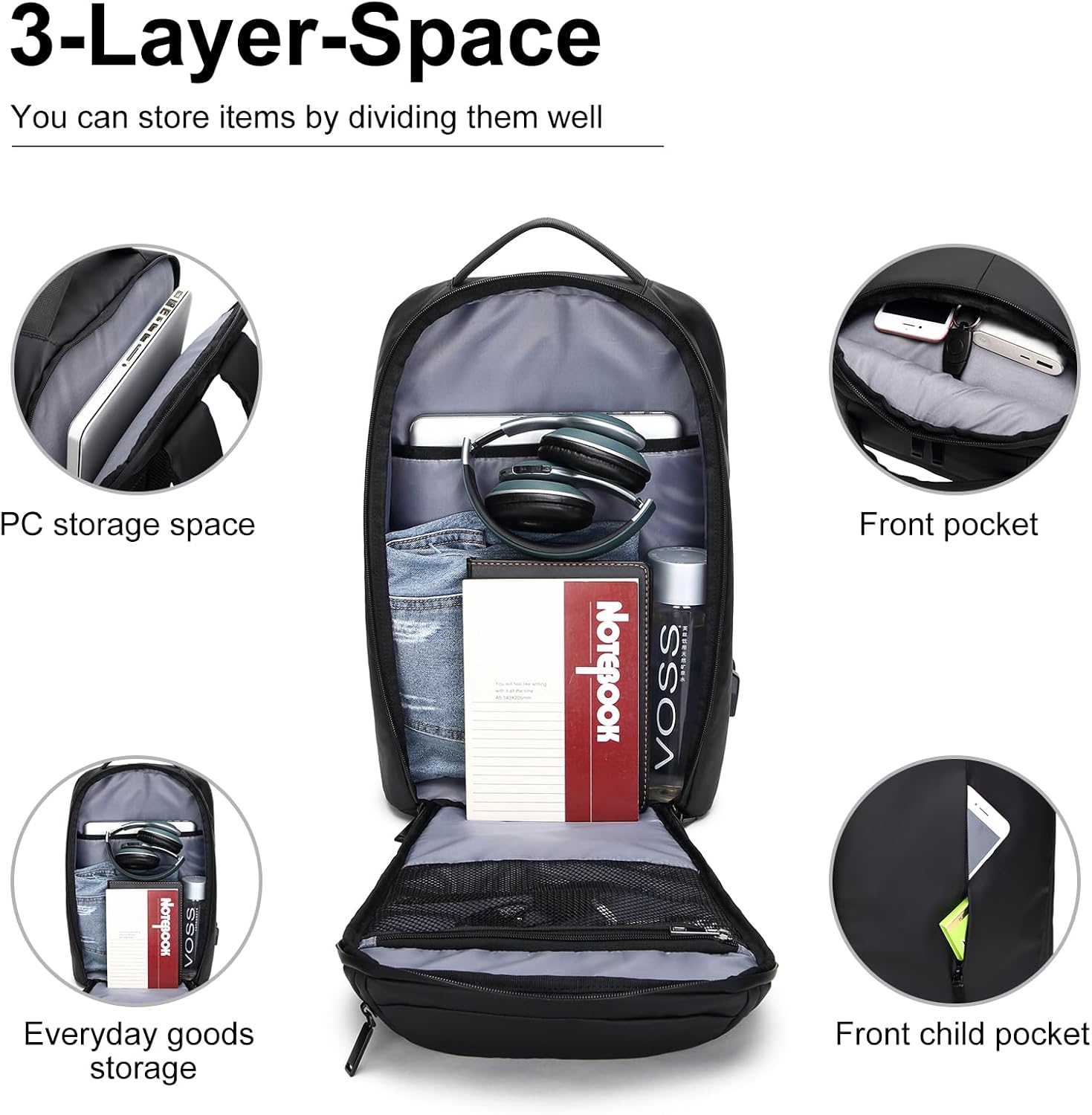 Travel Laptop Backpack for Men Women, business Work Rucksack College School Computer Bag Fits 15.6 Inch Laptop, Bookbag with USB Charging Port - Image 2