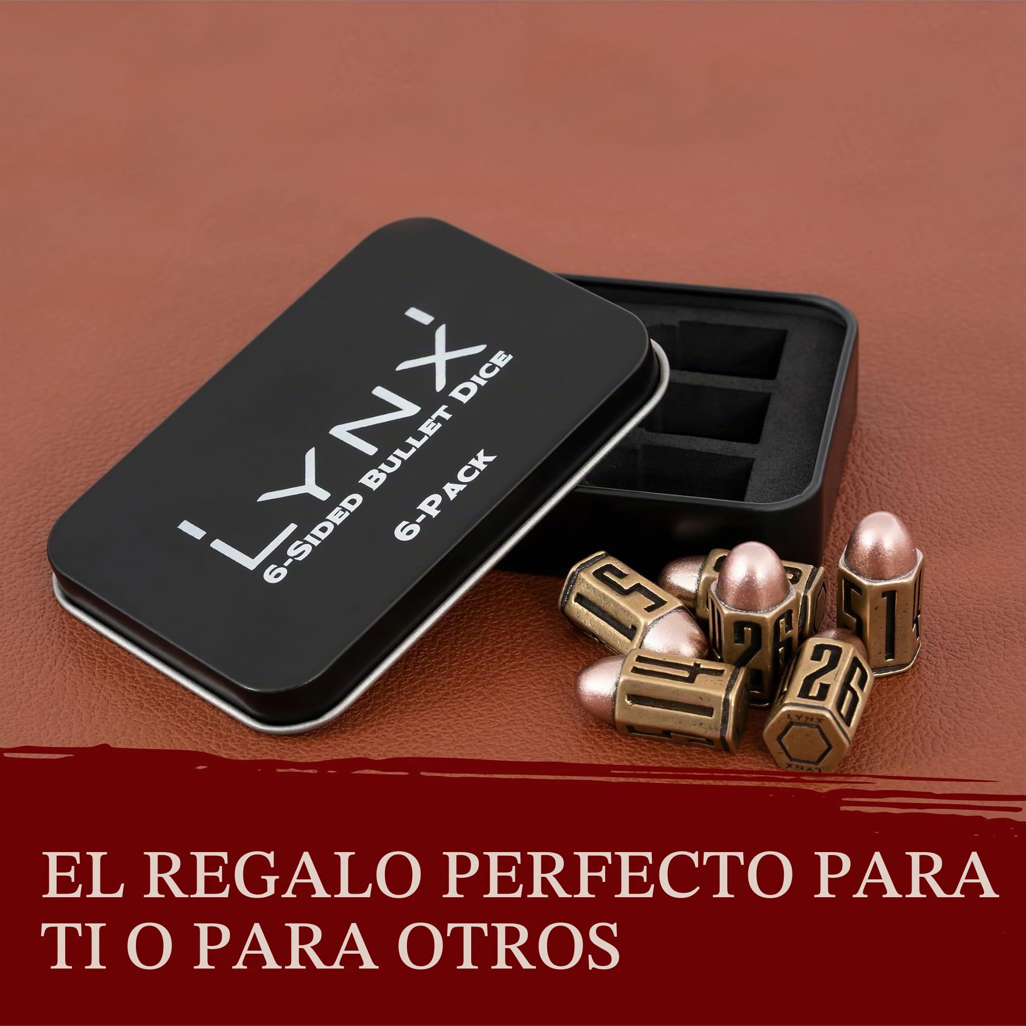Bullet Metal Dice Set - Seis Dados de Balas D6 en latón - Compatible con DND, Wargames, Juego de rol, D&D, ... Perfecto Regalo/Accesorios de RPG/Dungeons and Dragons/D and D Español.